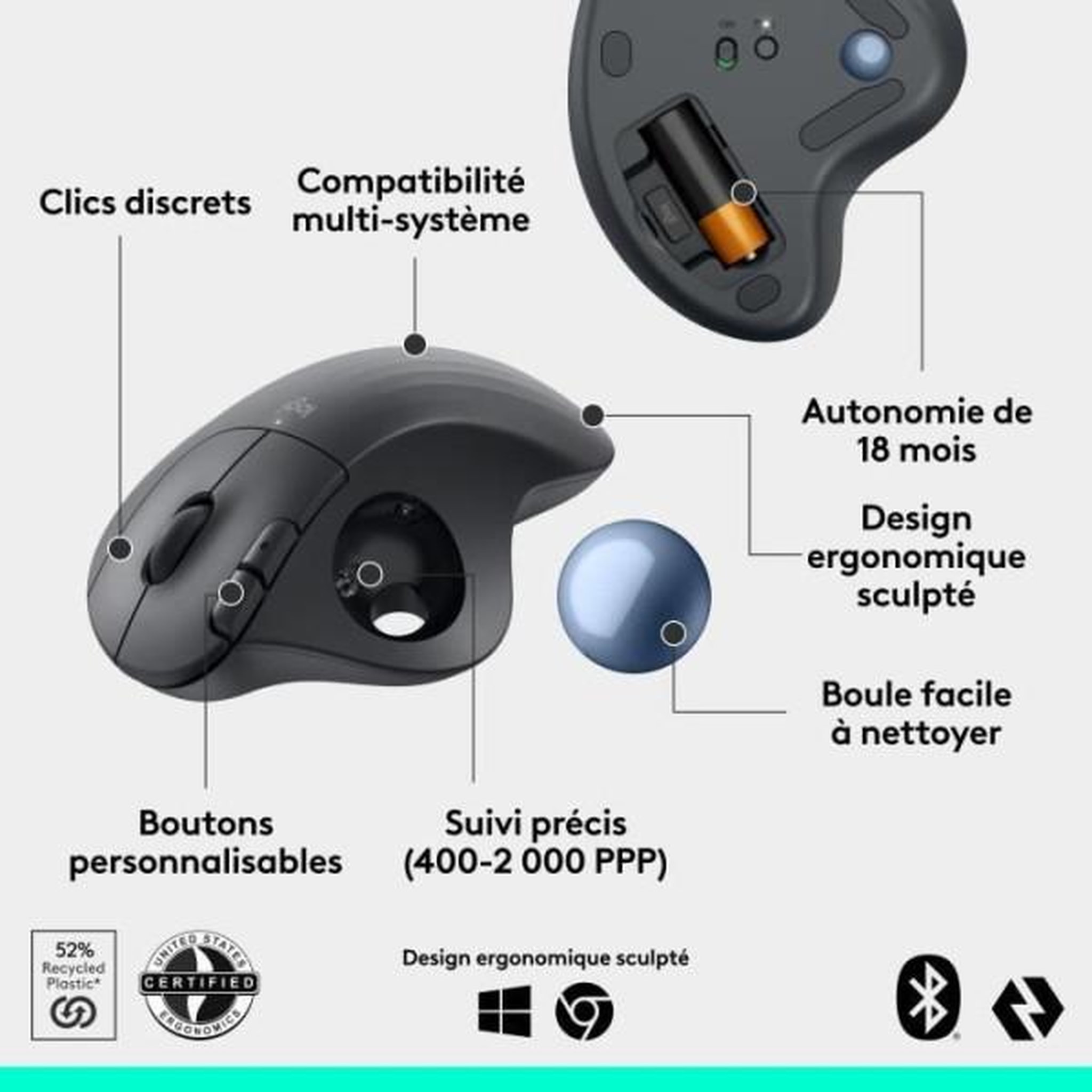 Voir la diapositive 6 : Logitech Souris sans fil ergo m575s graphite