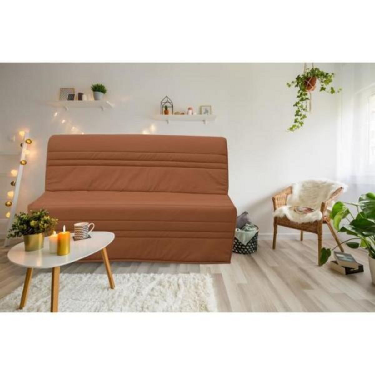 MARKET24 Banquette-lit BZ 2 places Joe - Tissu Terracotta - Fabrication française