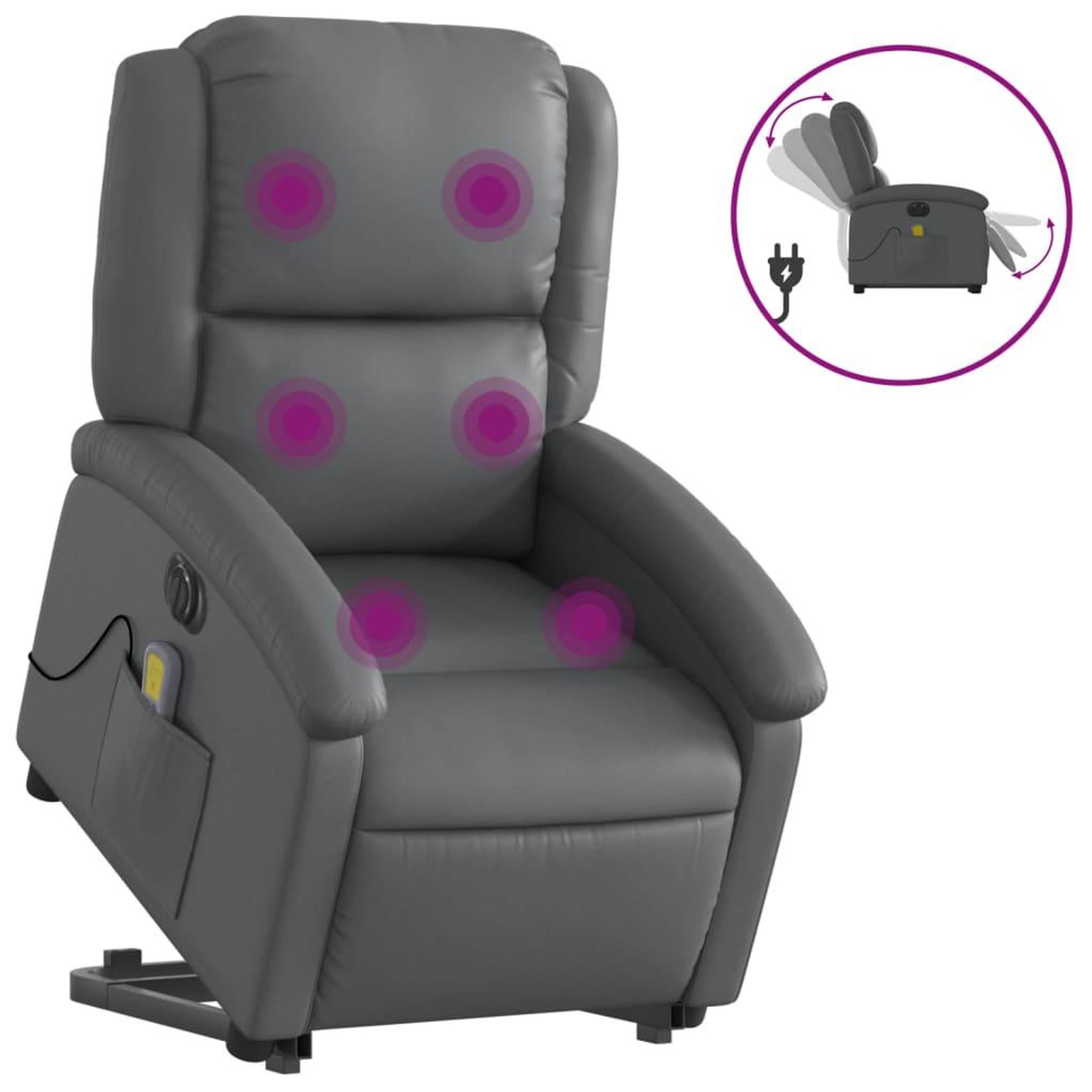 Voir la diapositive 2 : VIDAXL Fauteuil inclinable de massage electrique gris similicuir
