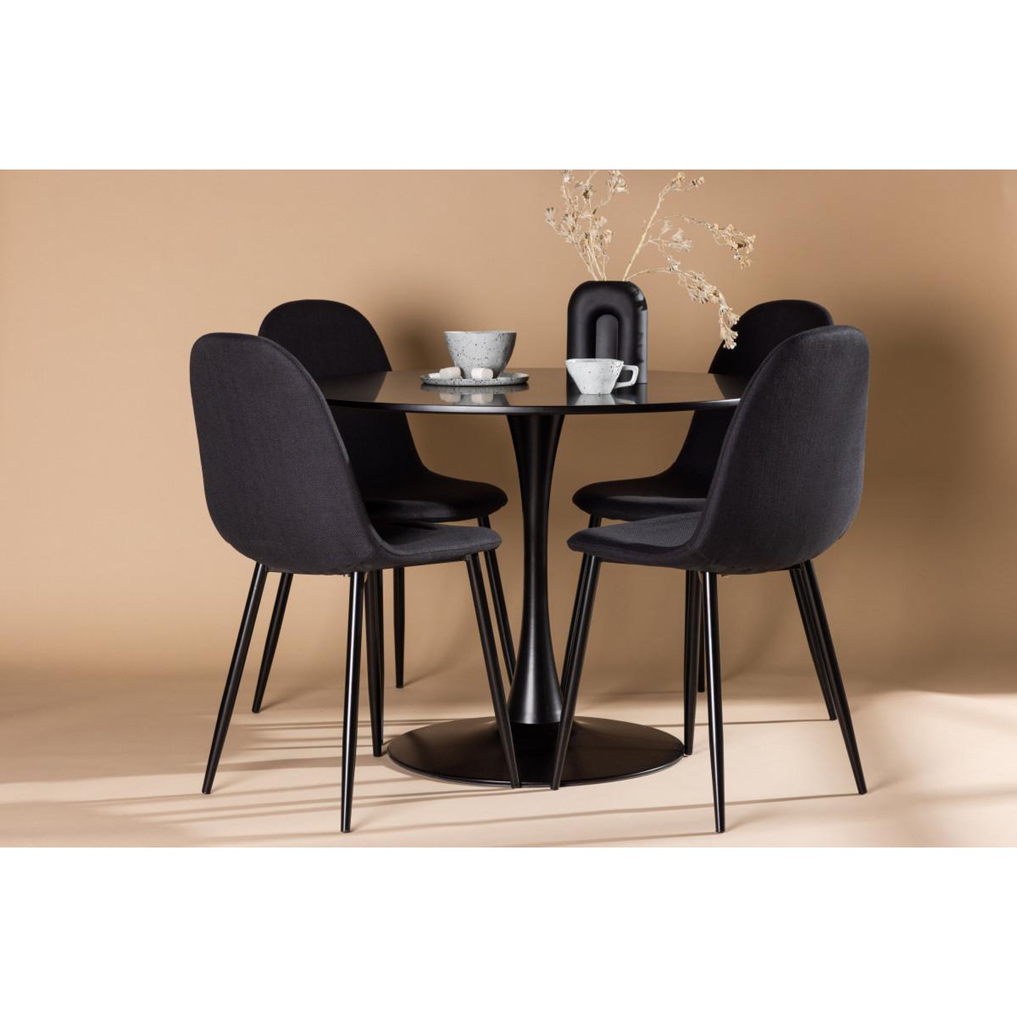 Voir la diapositive 4 : Paris Prix Ensemble table à manger & 4 chaises en tissu  glade & polar  100cm noir