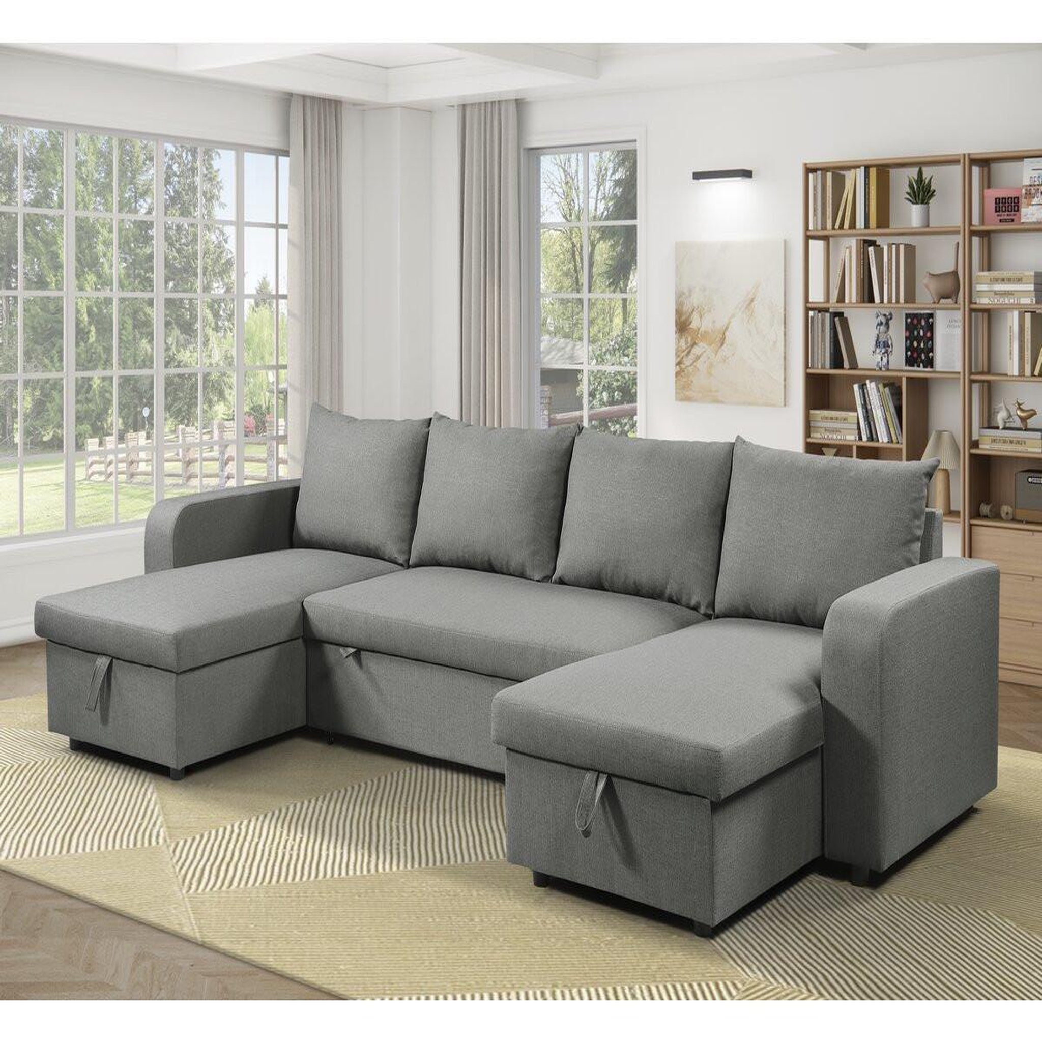 Voir la diapositive 2 : Habitat et Jardin Canapé d'angle panoramique convertible en tissu  victor  - 4 places - gris