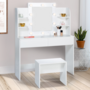 Voir la diapositive 2 : ID MARKET Coiffeuse ZELIA blanche table de maquillage 4 étagères, miroir LED et tabouret