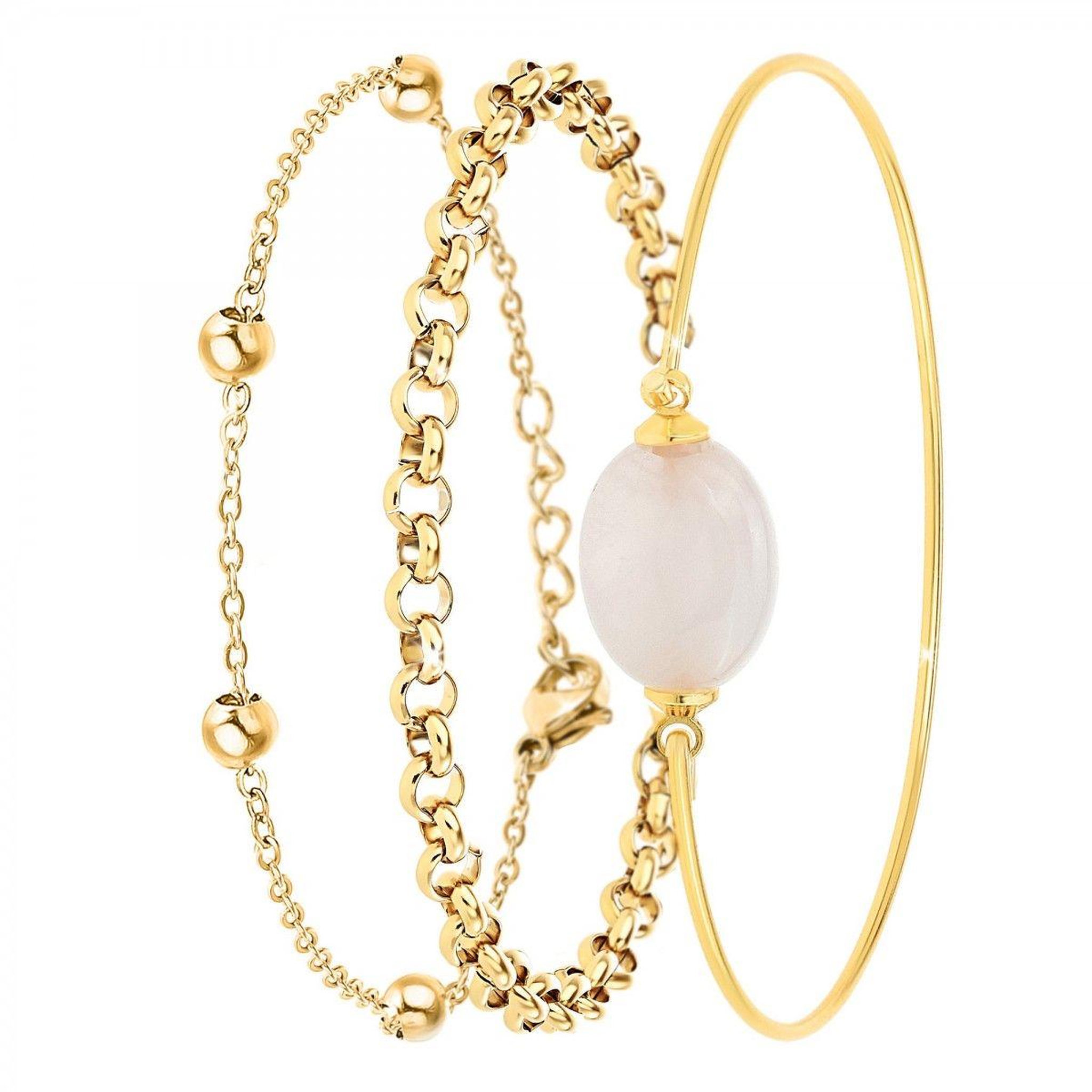 SC BOHEME Lot de 3 bracelets SC Bohème en Laiton Finement doré orné d'un quartz rose