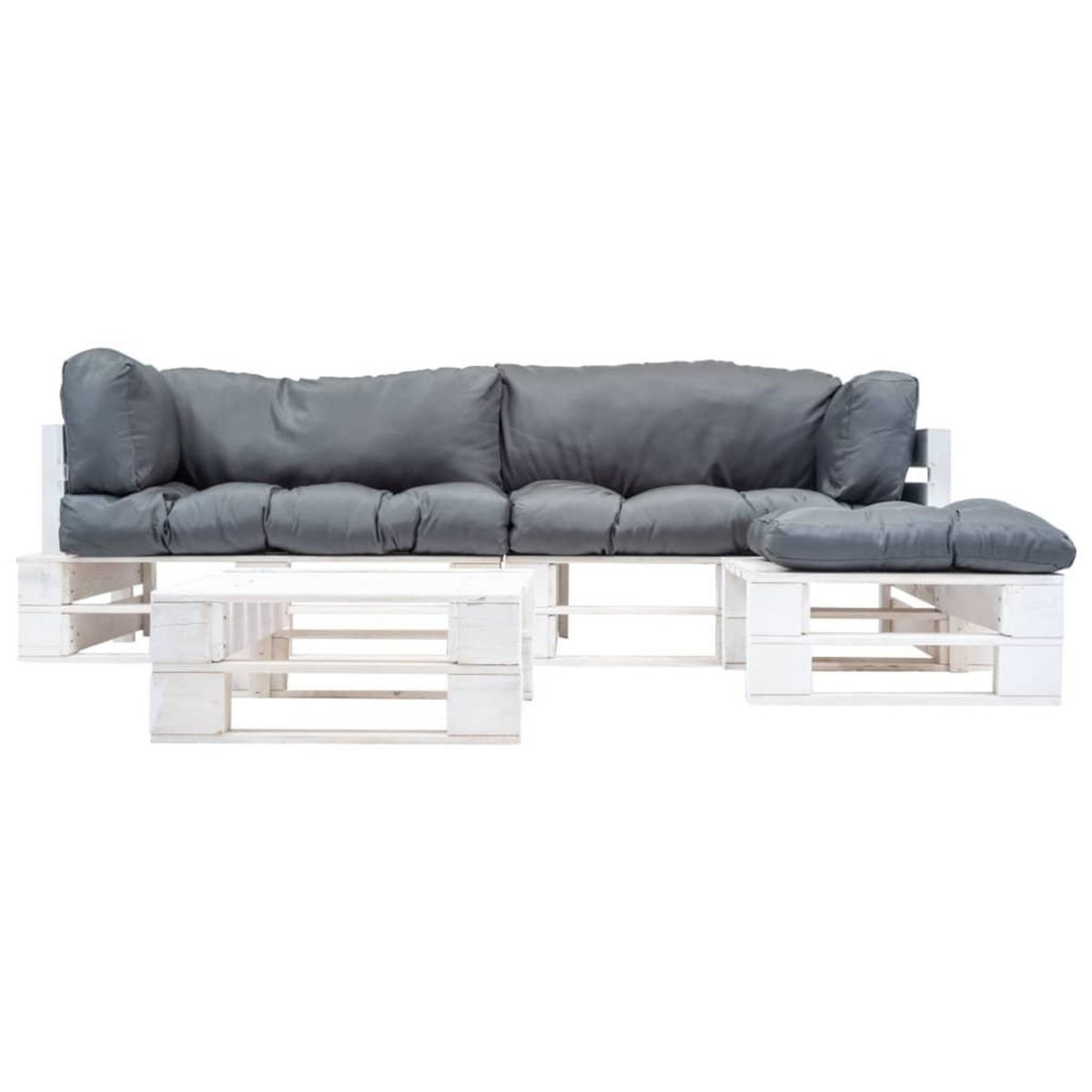 VIDAXL Salon de jardin palette 4 pcs avec coussins gris Bois