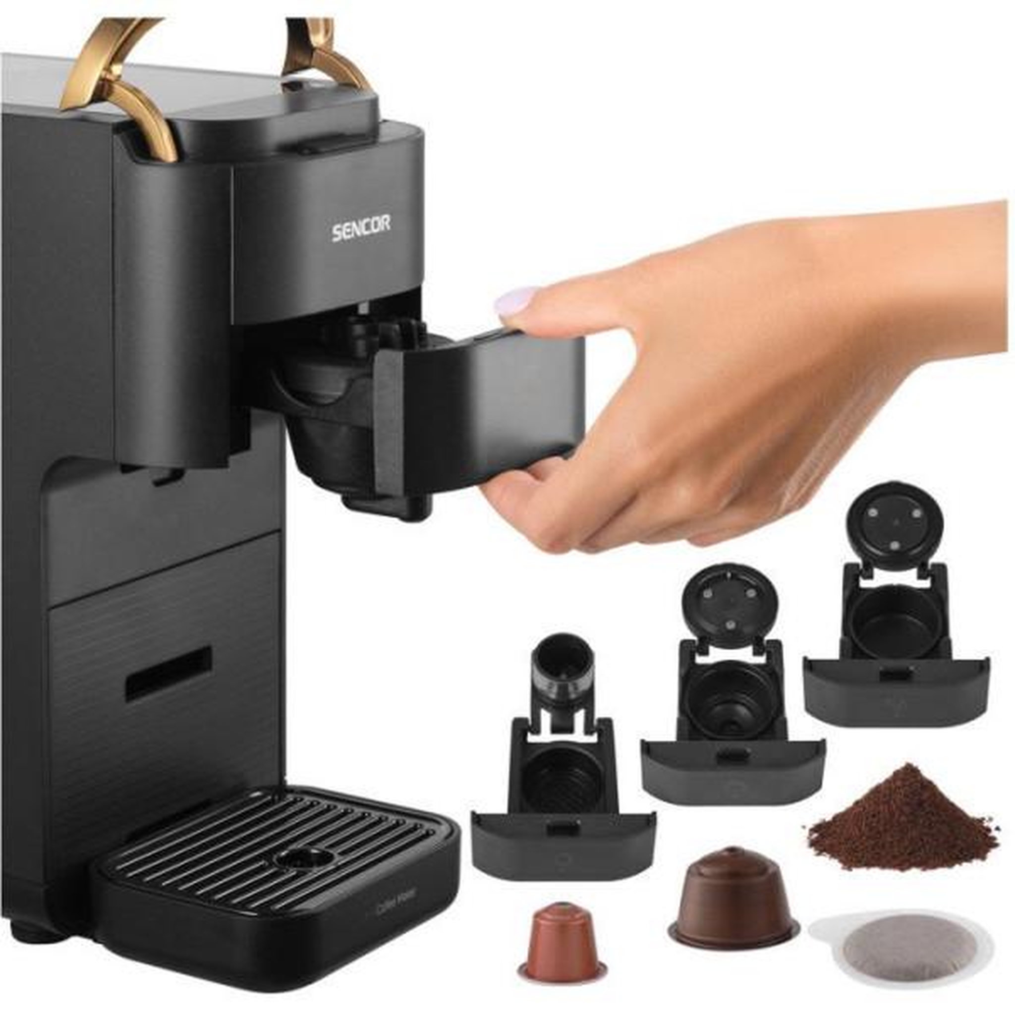 Voir la diapositive 6 : MARKET24 Machine a Cafe  a expresso a capsules SENCOR SCC 1000BK - Nespresso Dolce Gusto et café moulu - Préchauffage 45 s - Noir