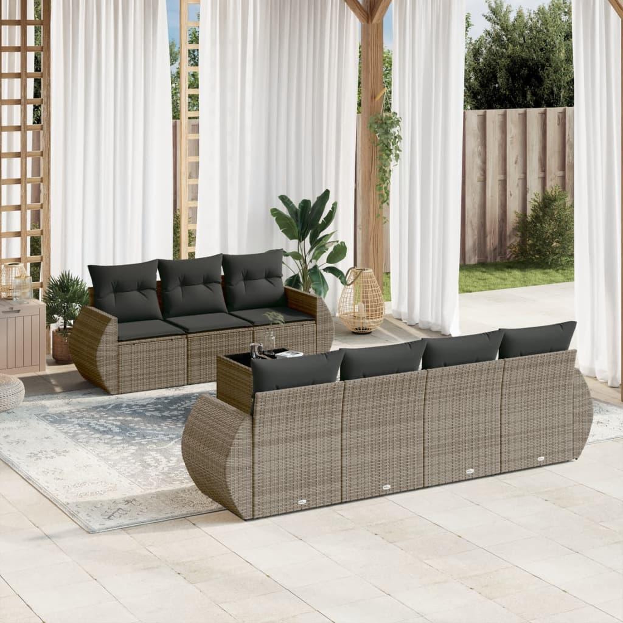 VIDAXL Salon de jardin 8 pcs avec coussins gris resine tressee