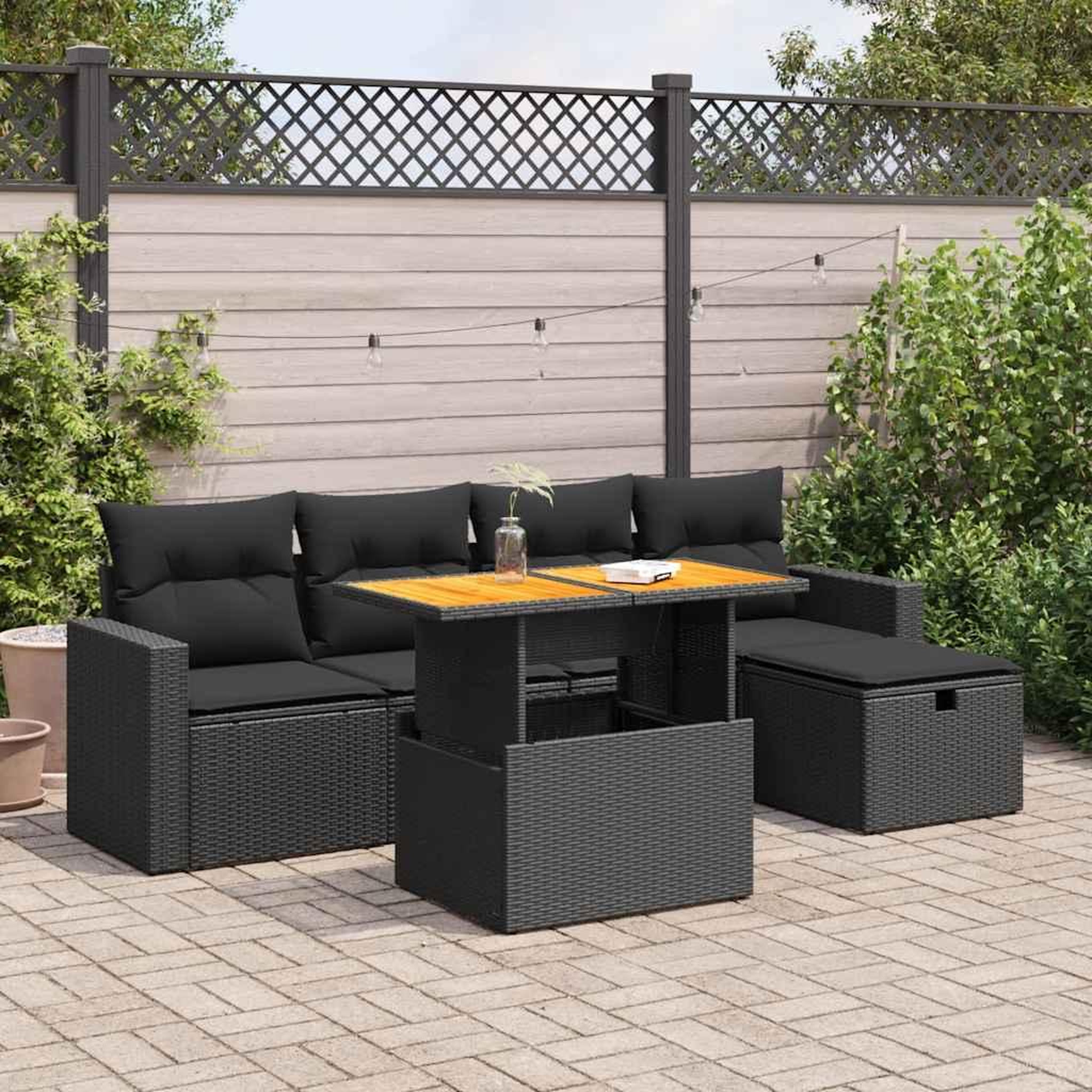 VIDAXL Salon de jardin 6 pcs avec coussins noir resine tressee acacia