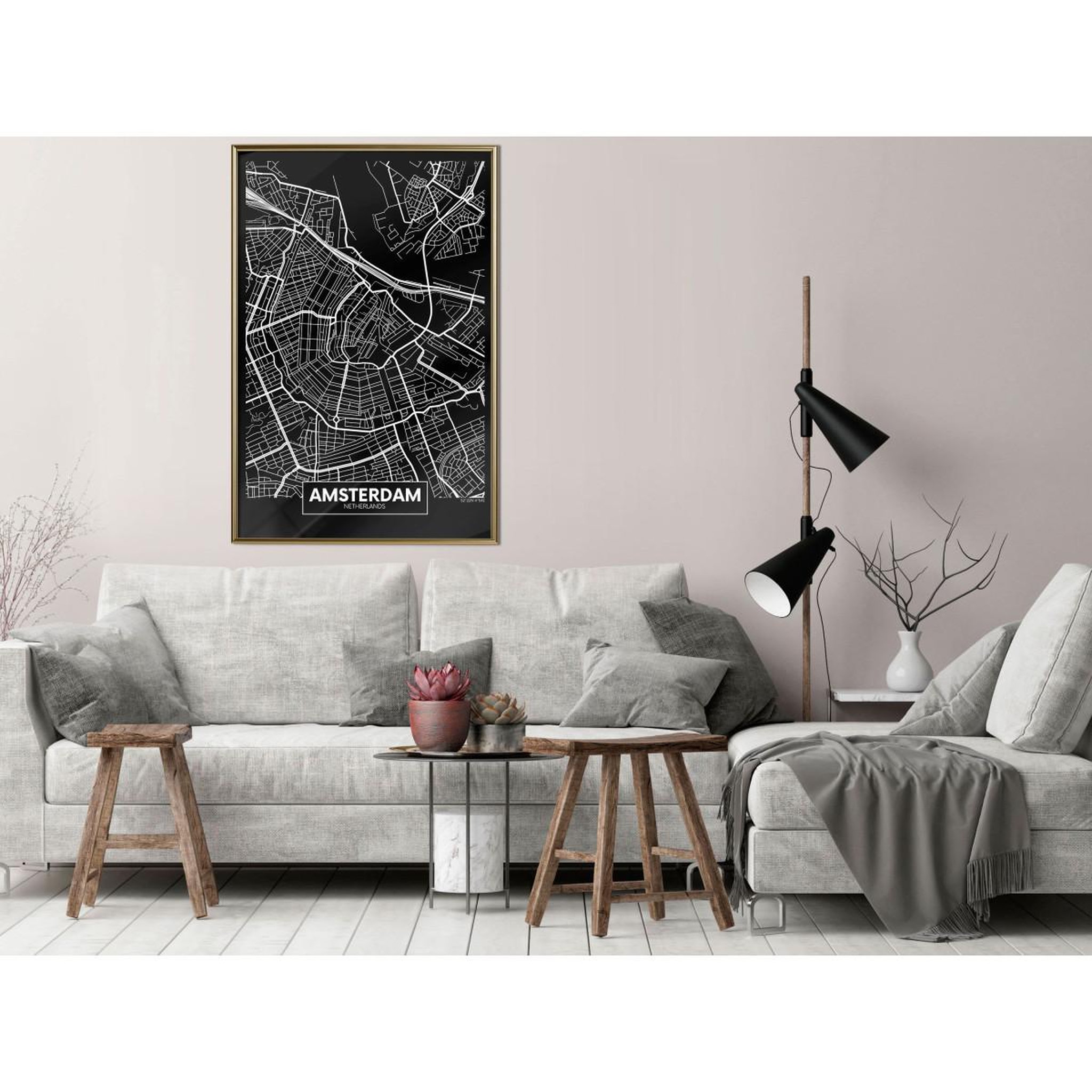 Voir la diapositive 2 : Paris Prix Affiche Murale Encadrée  City Map Amsterdam Dark