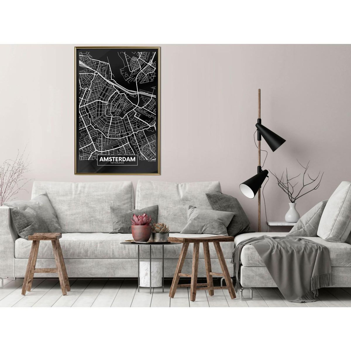 Paris Prix Affiche Murale Encadrée  City Map Amsterdam Dark