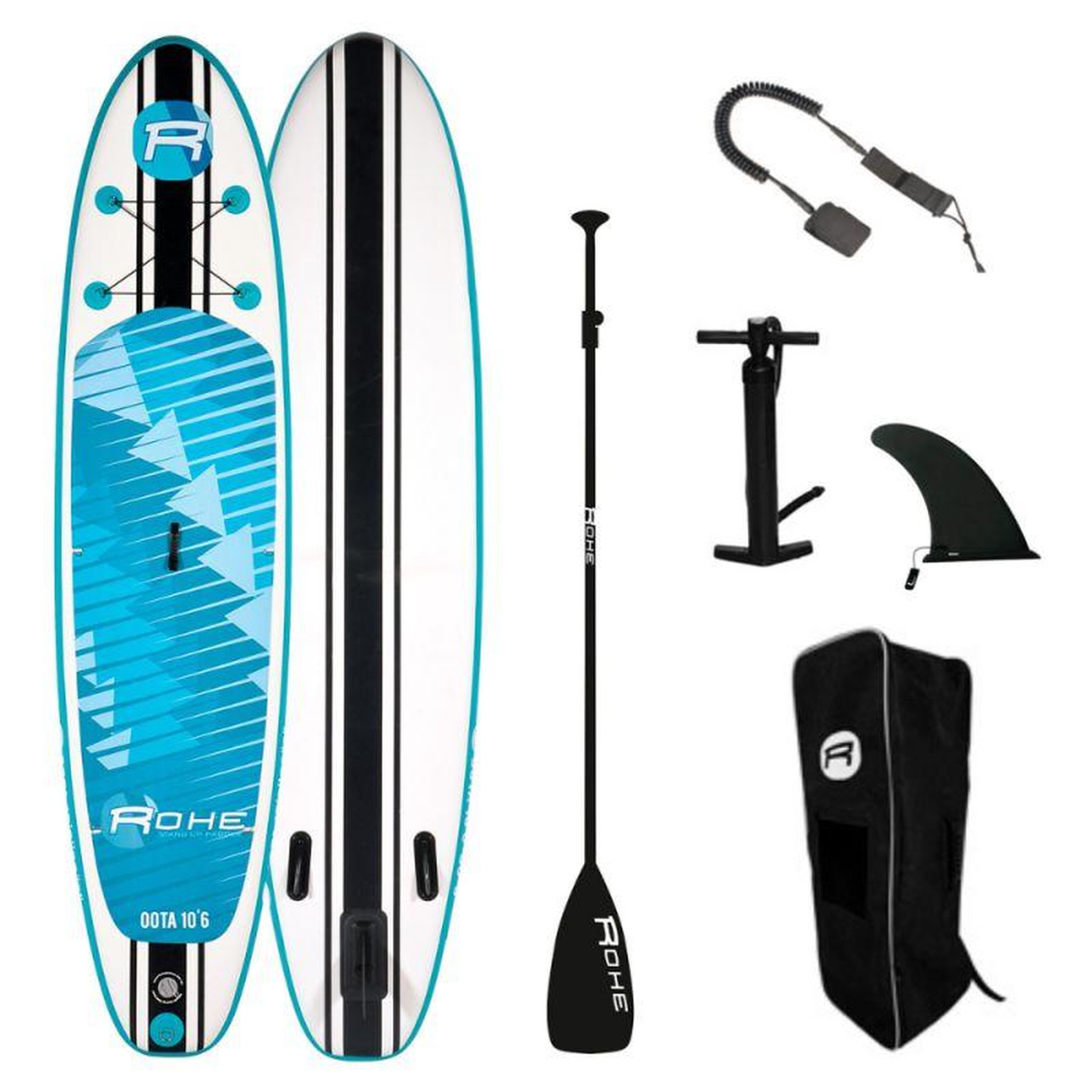 Voir la diapositive 1 : ROHE Stand Up Paddle Gonflable OOTA ROHE - 10'6'' (320cm) 30'' (76cm) 6'' (15cm) avec Pompe, Pagaie, Leash et Sac de transport