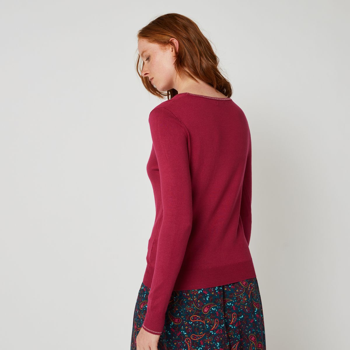 INEXTENSO Pull court col rond rose femme