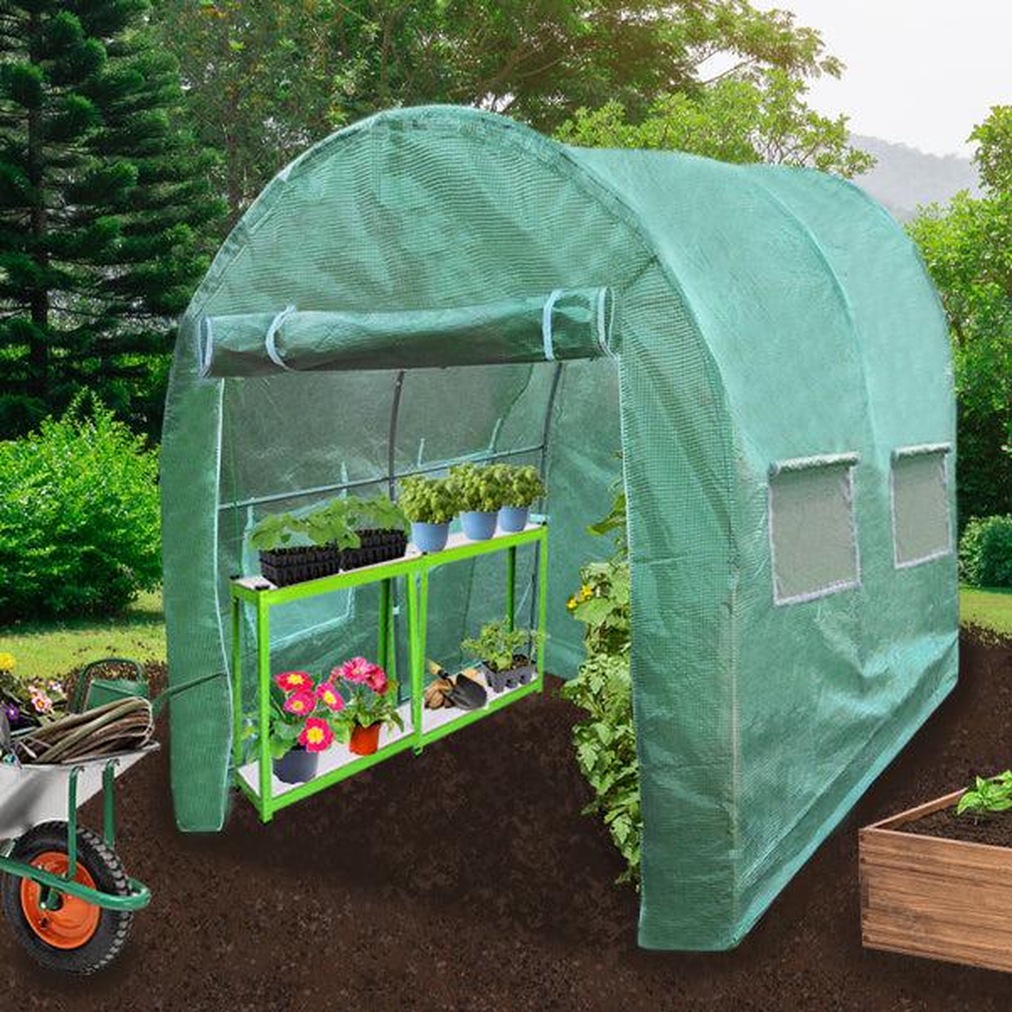 Voir la diapositive 2 : Monster Serre Polytunnel 25mm avec Étagères