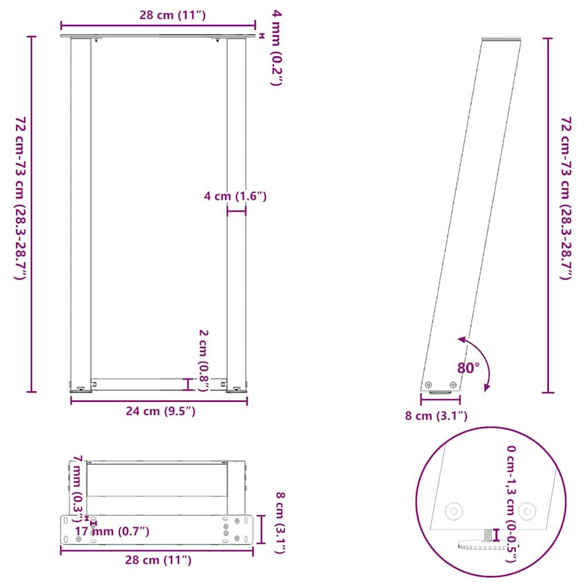 Voir la diapositive 6 : VIDAXL Pieds de table console forme de U 2 pcs noir 28x(72-73)cm acier