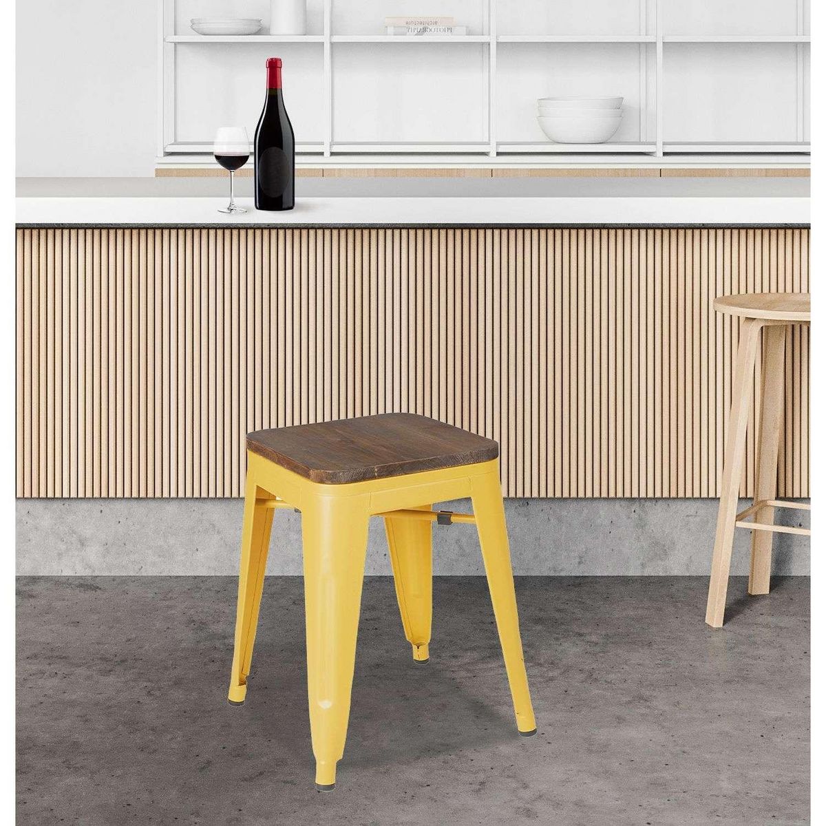 DIVERS Lot de 4 tabourets vintage Liv H46 cm - Jaune