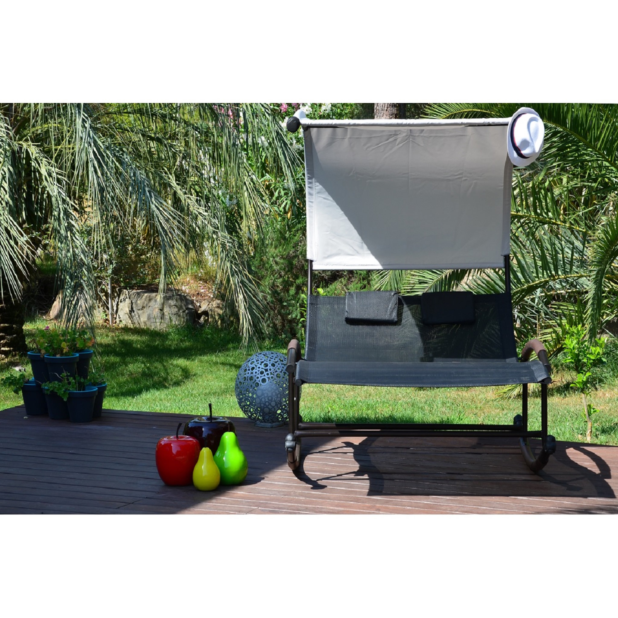 Voir la diapositive 3 : Balancelle de jardin - Acier et polyester - Gris - WELNESS