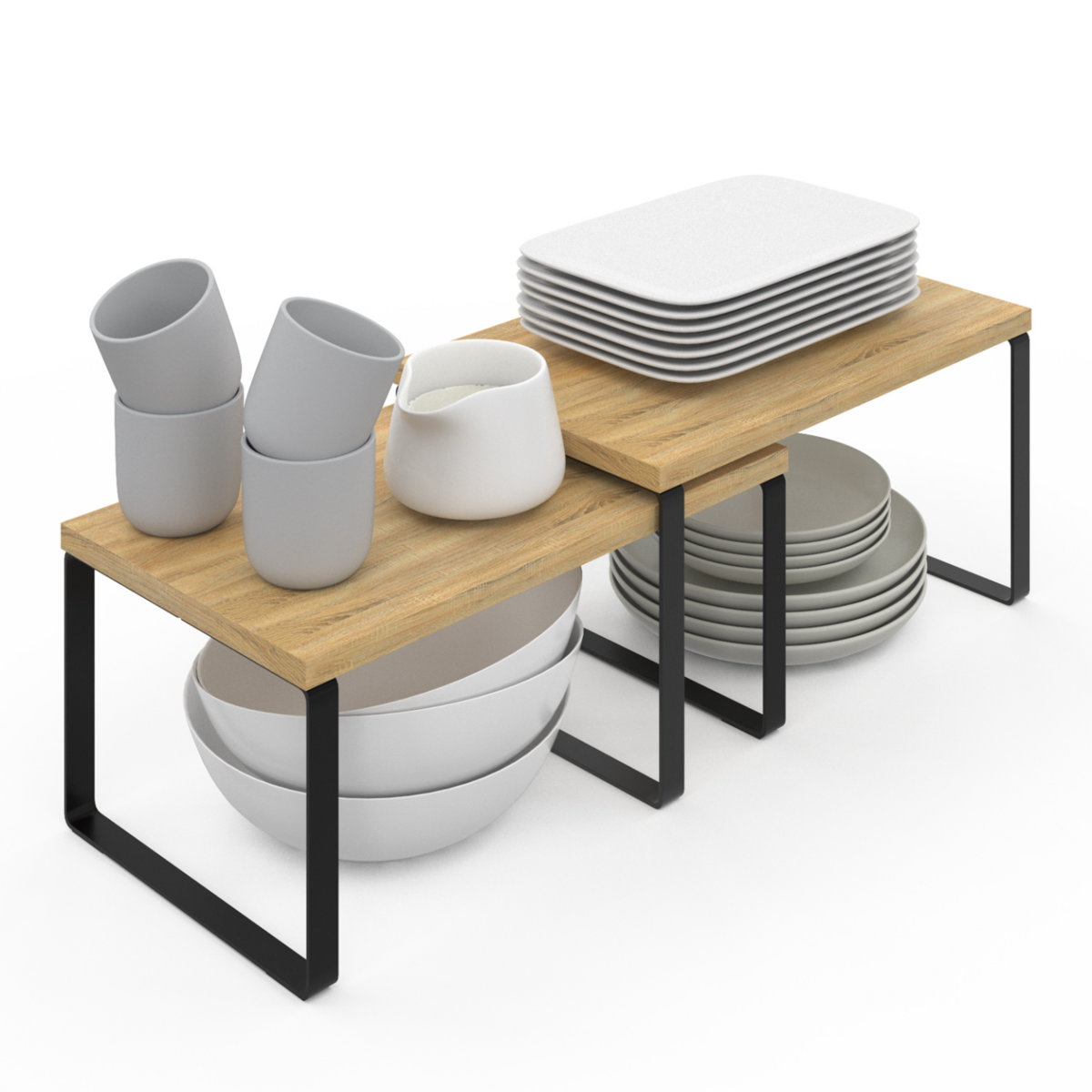 ID MARKET Lot de 4 étagères de rangement empilables DETROIT stockage vaisselle, organisation placard design industriel