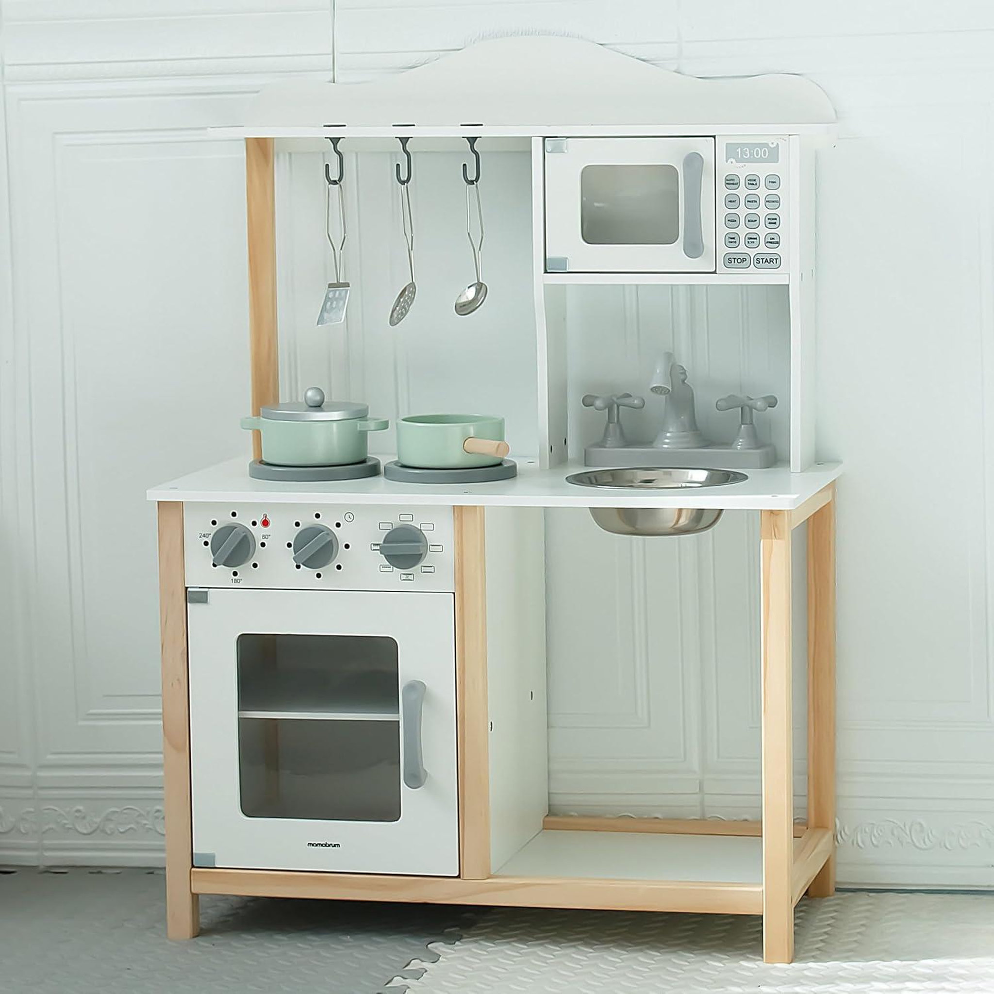Voir la diapositive 6 : MAMABRUM Cuisine Enfant en Bois avec Micro-Ondes, Four, évier et Accessoires, Jouet Montessori dès 3 ans