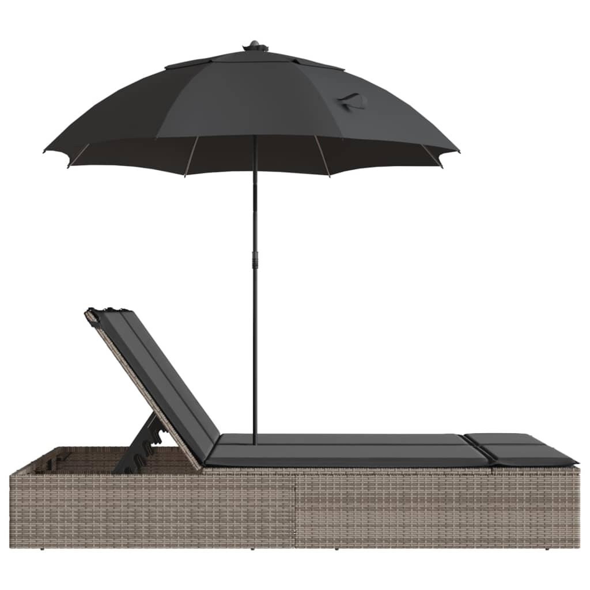 Voir la diapositive 5 : VIDAXL Chaise longue double et coussins et parasol gris resine tressee