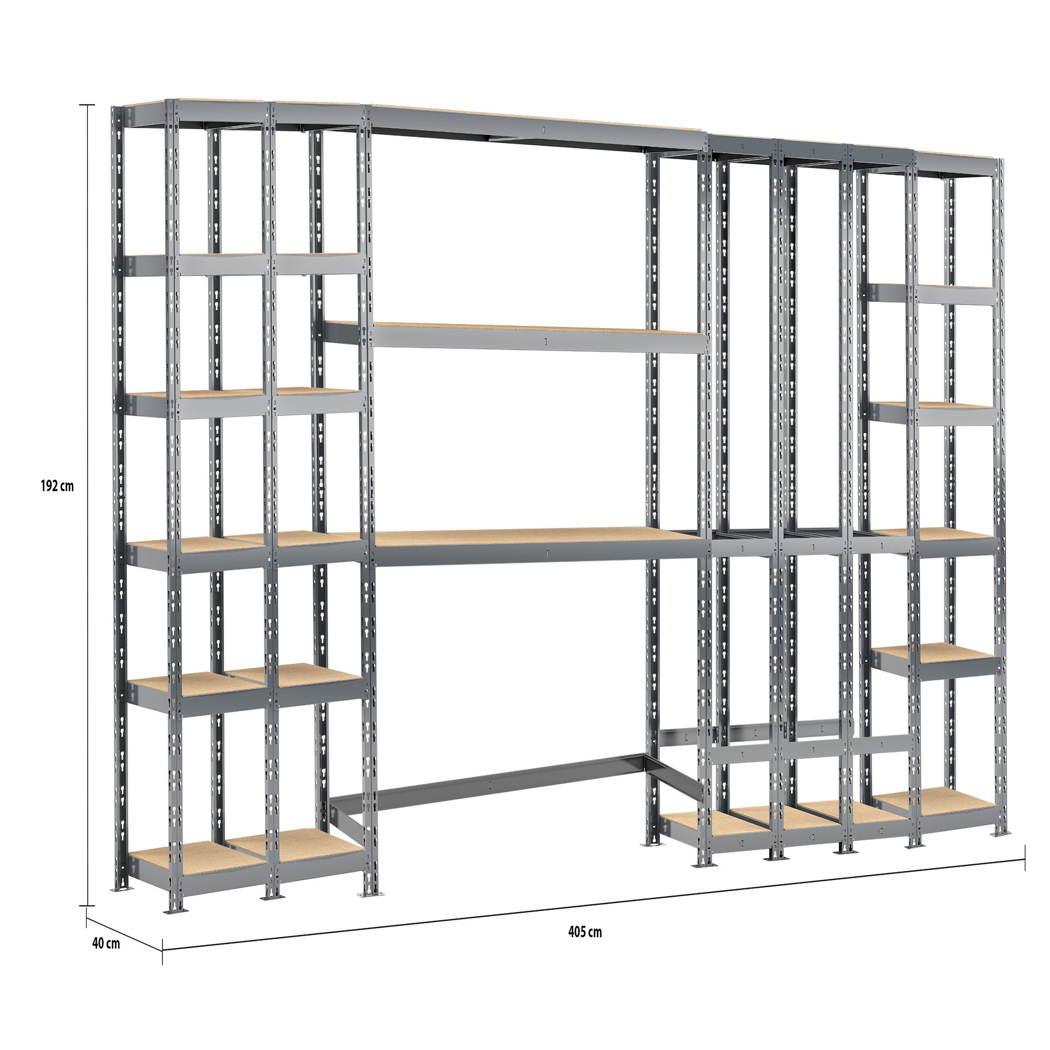 Voir la diapositive 2 : Concept rangement de garage MODULÖ STORAGE SYSTEME EXTENSION 5 étagères 21 plateaux longueur 405 cm
