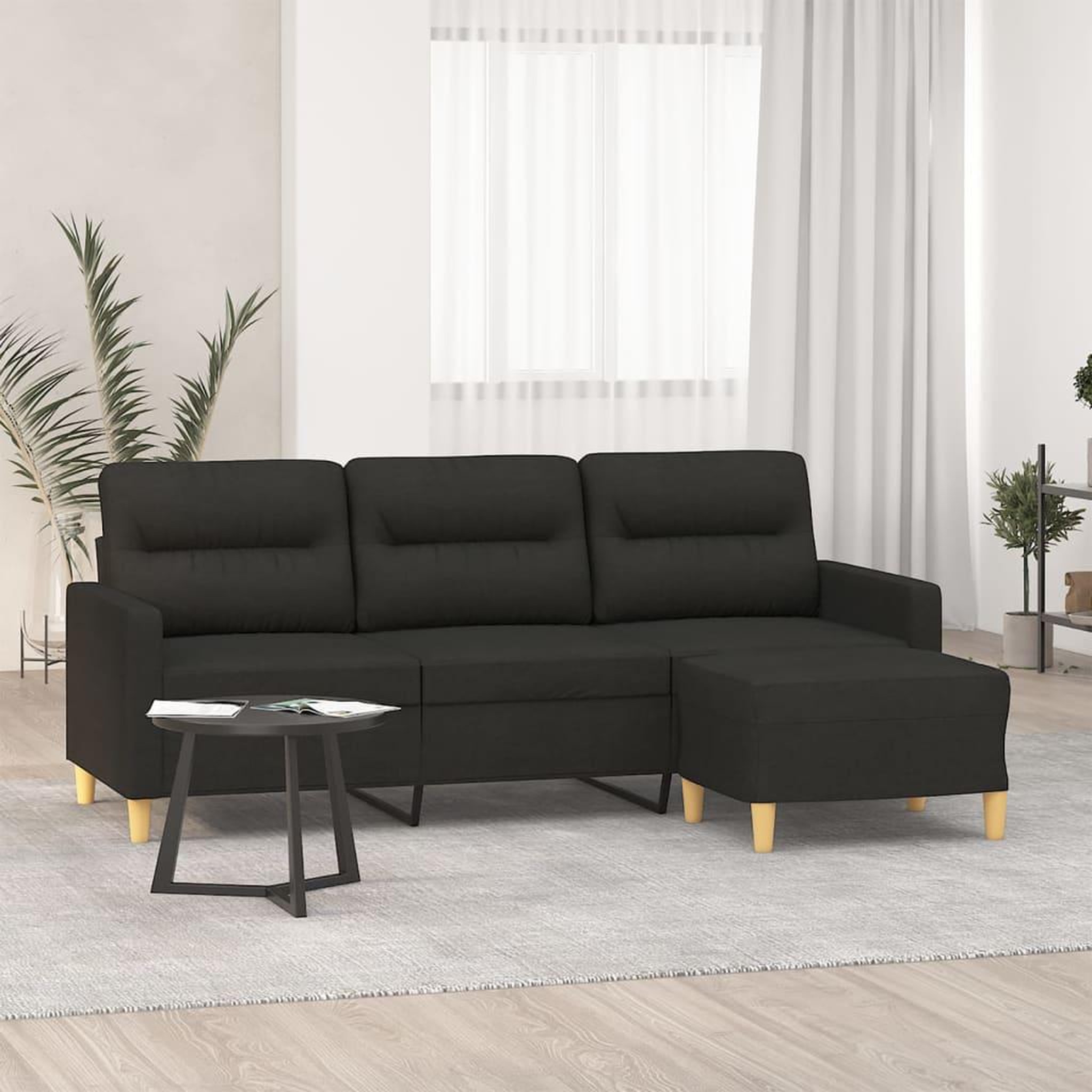 VIDAXL Canape a 3 places avec repose-pieds Noir 180 cm Tissu