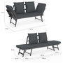 Voir la diapositive 5 : ID MARKET Canapé de jardin, banquette convertible NOLA 2/3 places avec accoudoirs inclinables métal et coussins gris anthracite