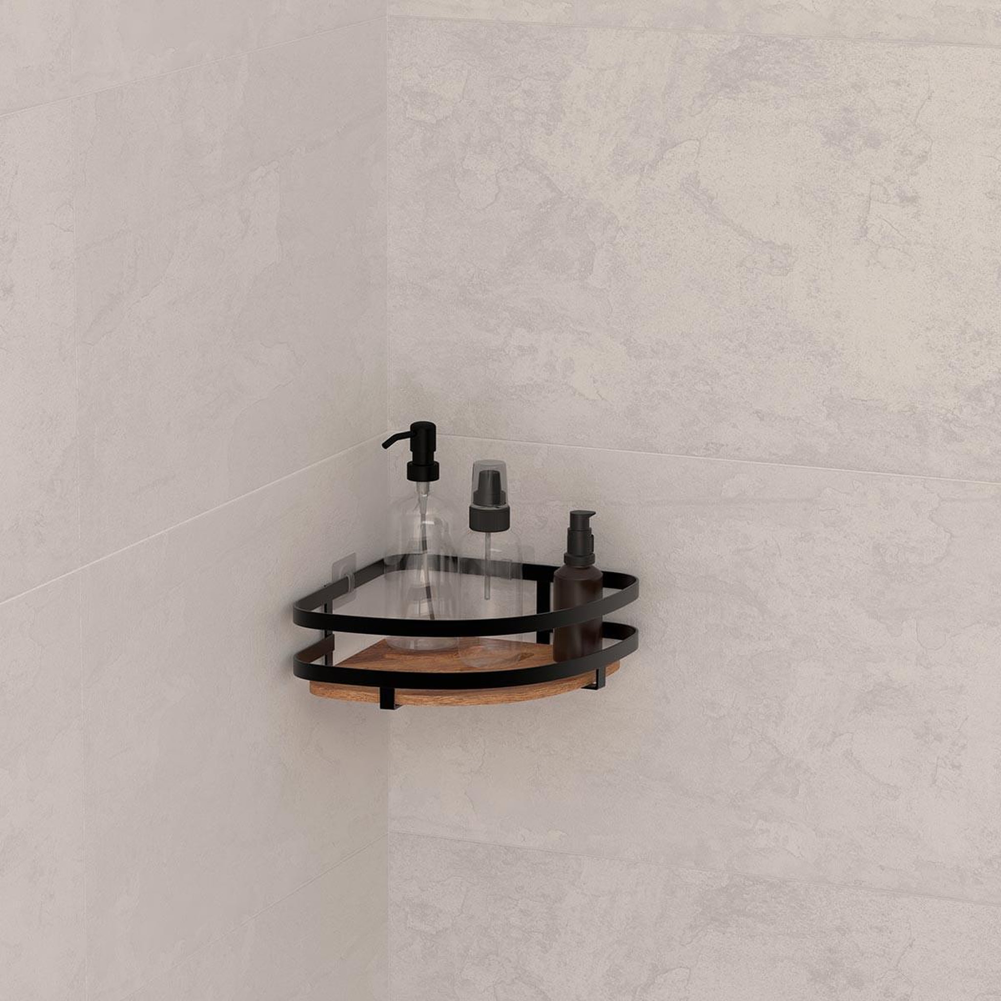 Voir la diapositive 3 : FIVE Étagère d'angle de douche en bois  blackacia  25cm noir