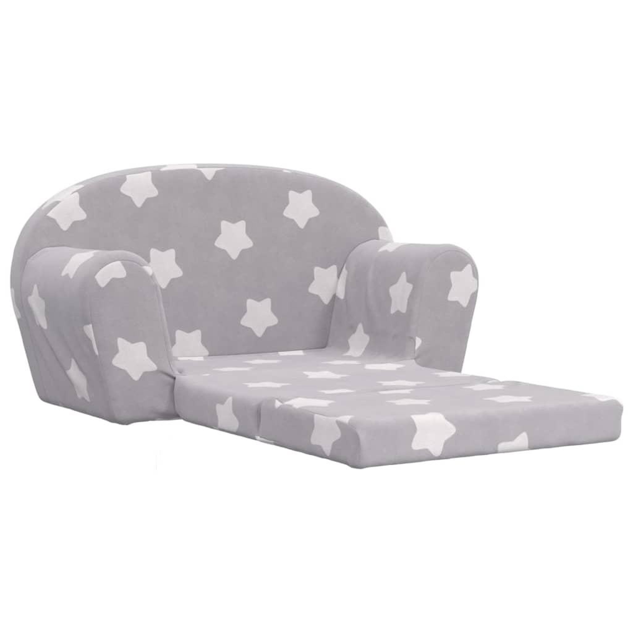 Voir la diapositive 4 : VIDAXL Canape-lit enfant 2 places gris clair etoiles peluche douce