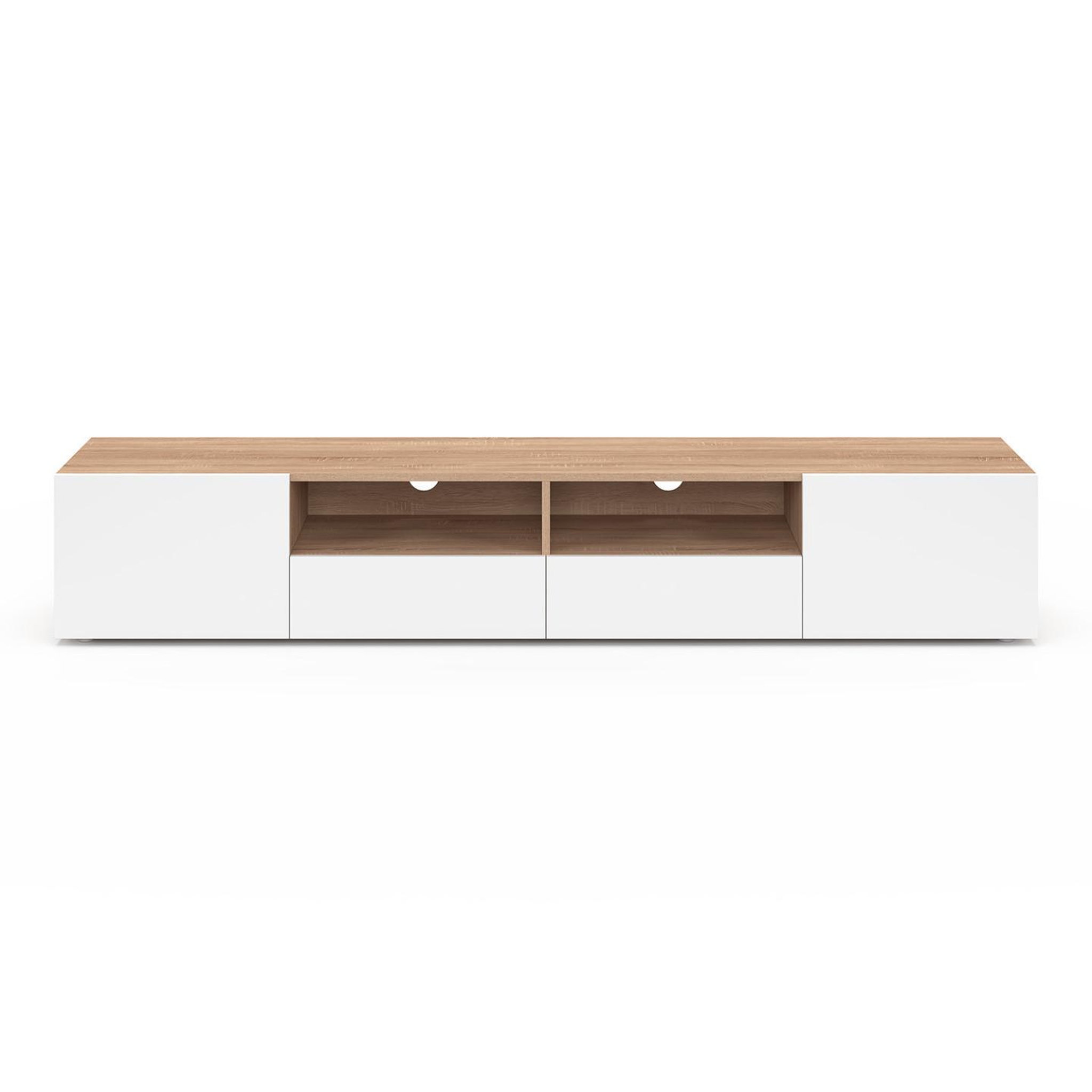 Voir la diapositive 3 : ID MARKET Meuble tv 180 cm eli bois façon hêtre portes blanches