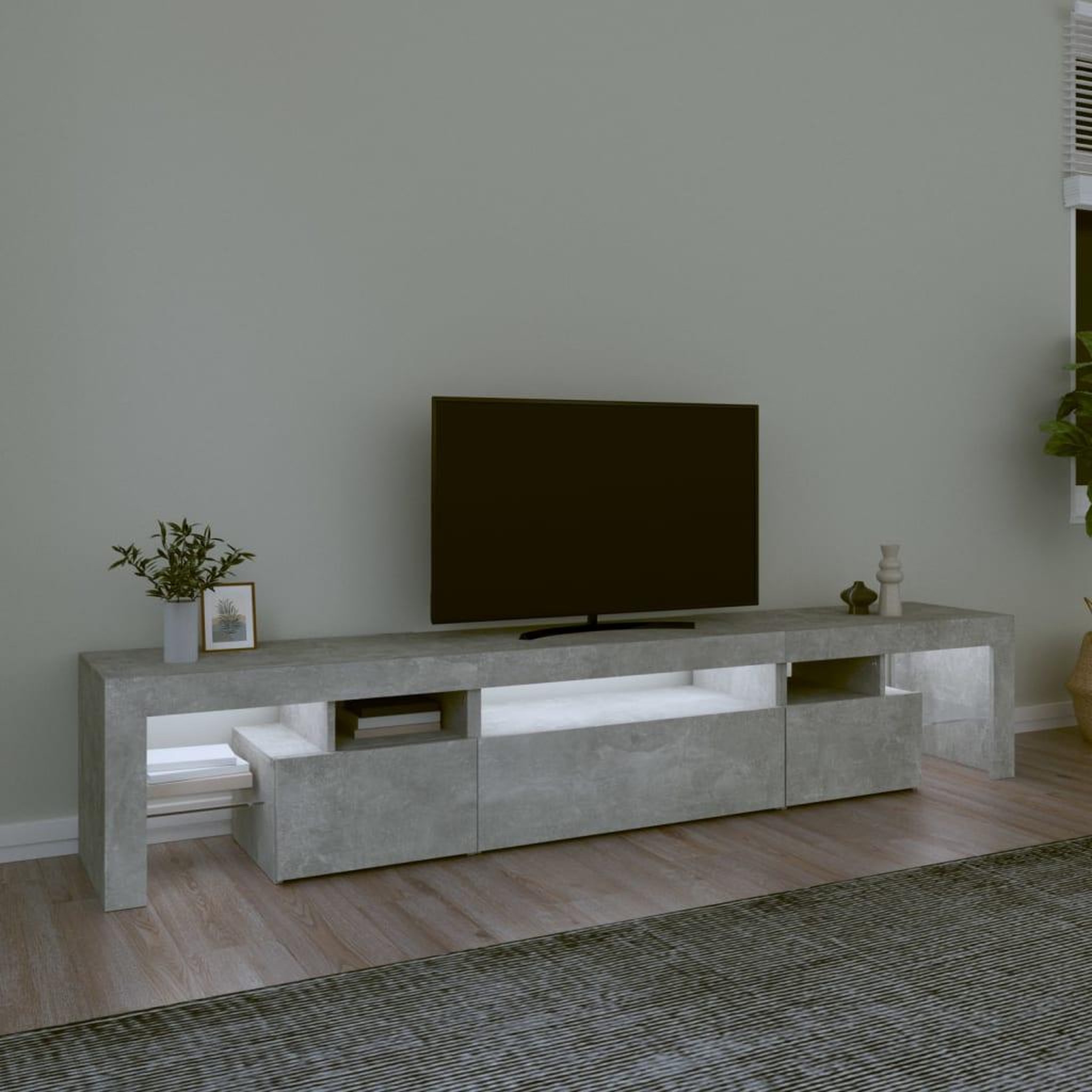 Voir la diapositive 3 : VIDAXL Meuble TV avec lumieres LED Gris beton 215x36,5x40 cm