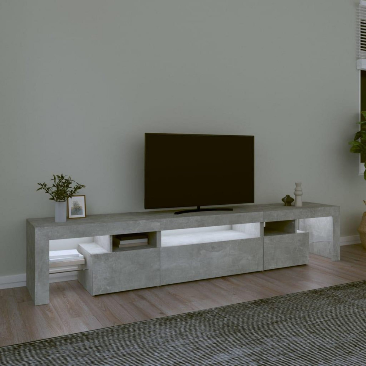 VIDAXL Meuble TV avec lumieres LED Gris beton 215x36,5x40 cm