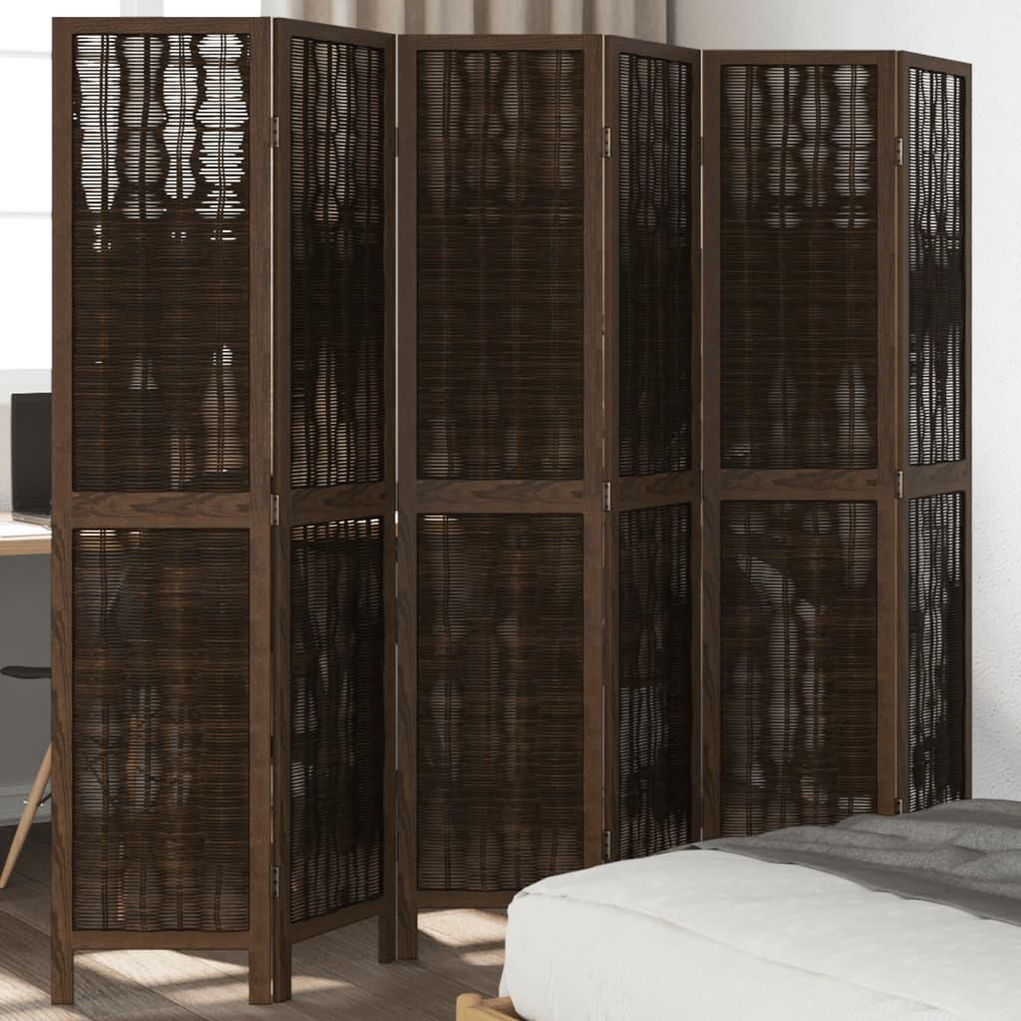 VIDAXL Cloison de separation 6 panneaux marron fonce paulownia massif