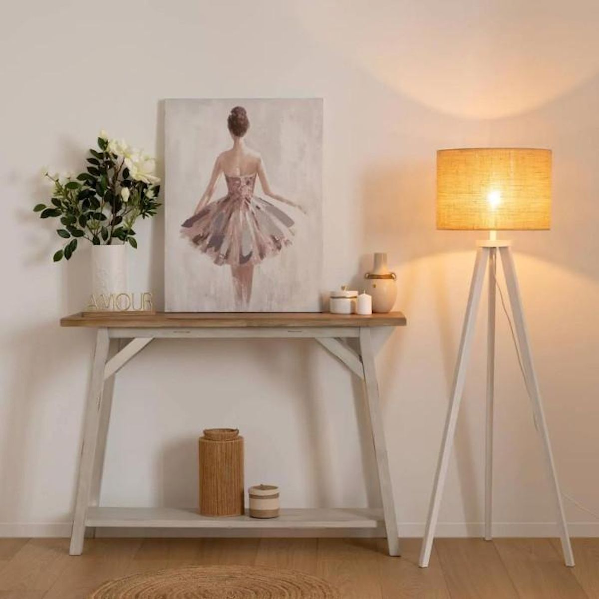 ATMOSPHERA Lampadaire Trépied en Bois  Elva  143cm Beige