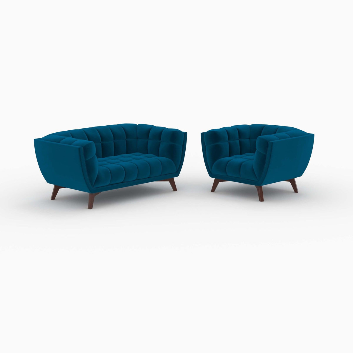 MAISON PAVANE Ensemble canapé et fauteuil en velours bleu 3 places-Mona