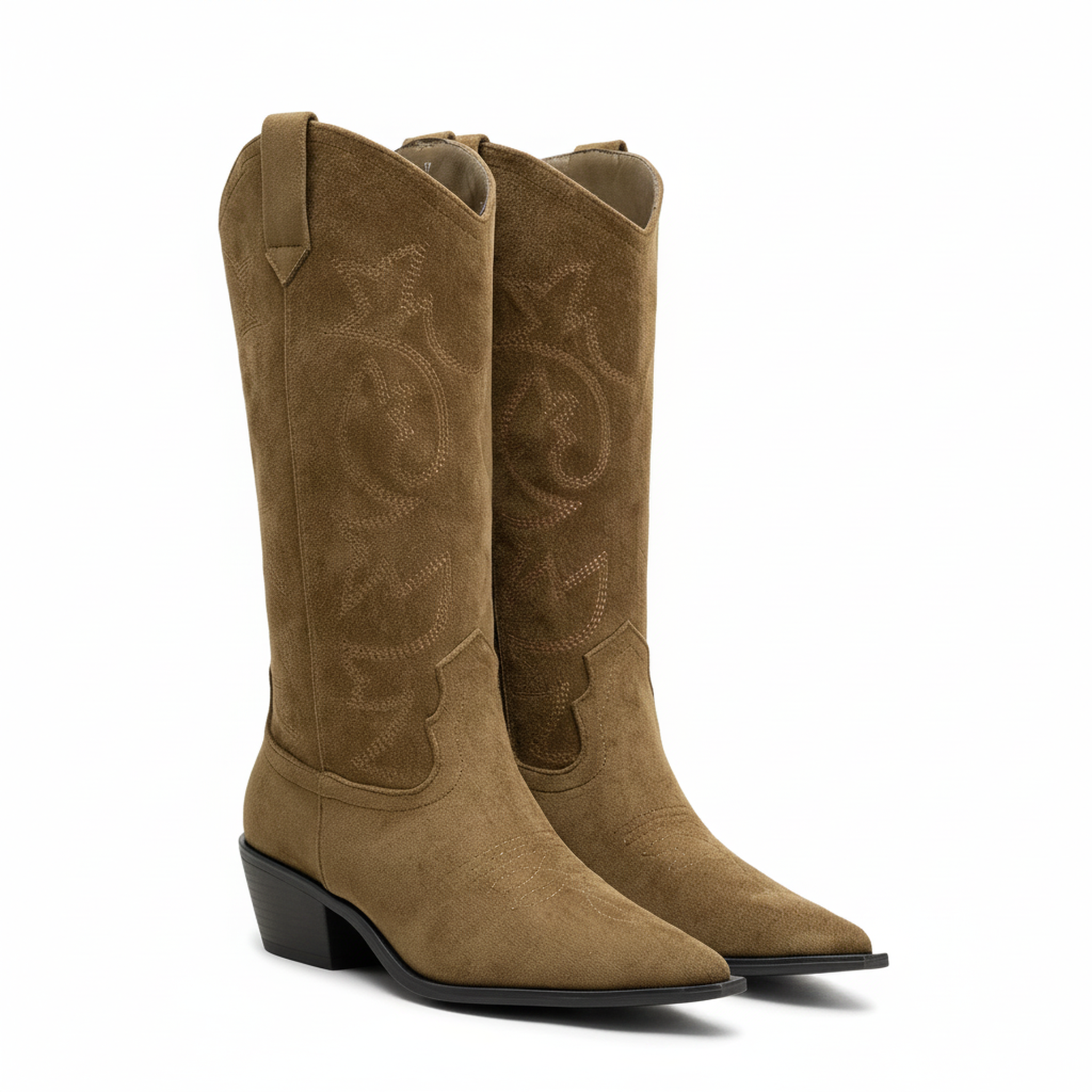 Voir la diapositive 3 : OZABI Ozabi bottes santiag femme haute tige suédine talon bloc 4 cm bout pointu