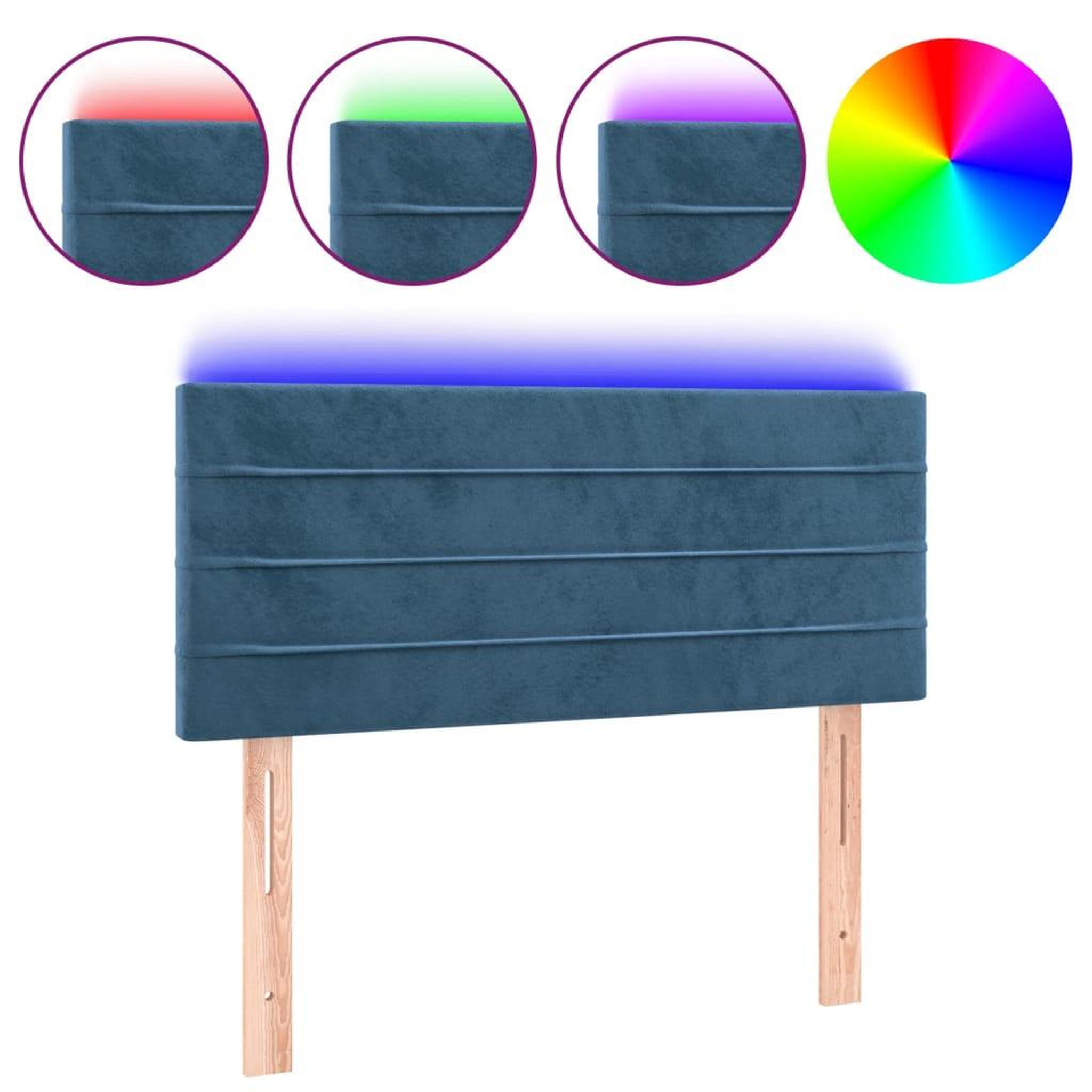 Voir la diapositive 2 : VIDAXL Tete de lit a LED Bleu fonce 90x5x78/88 cm Velours