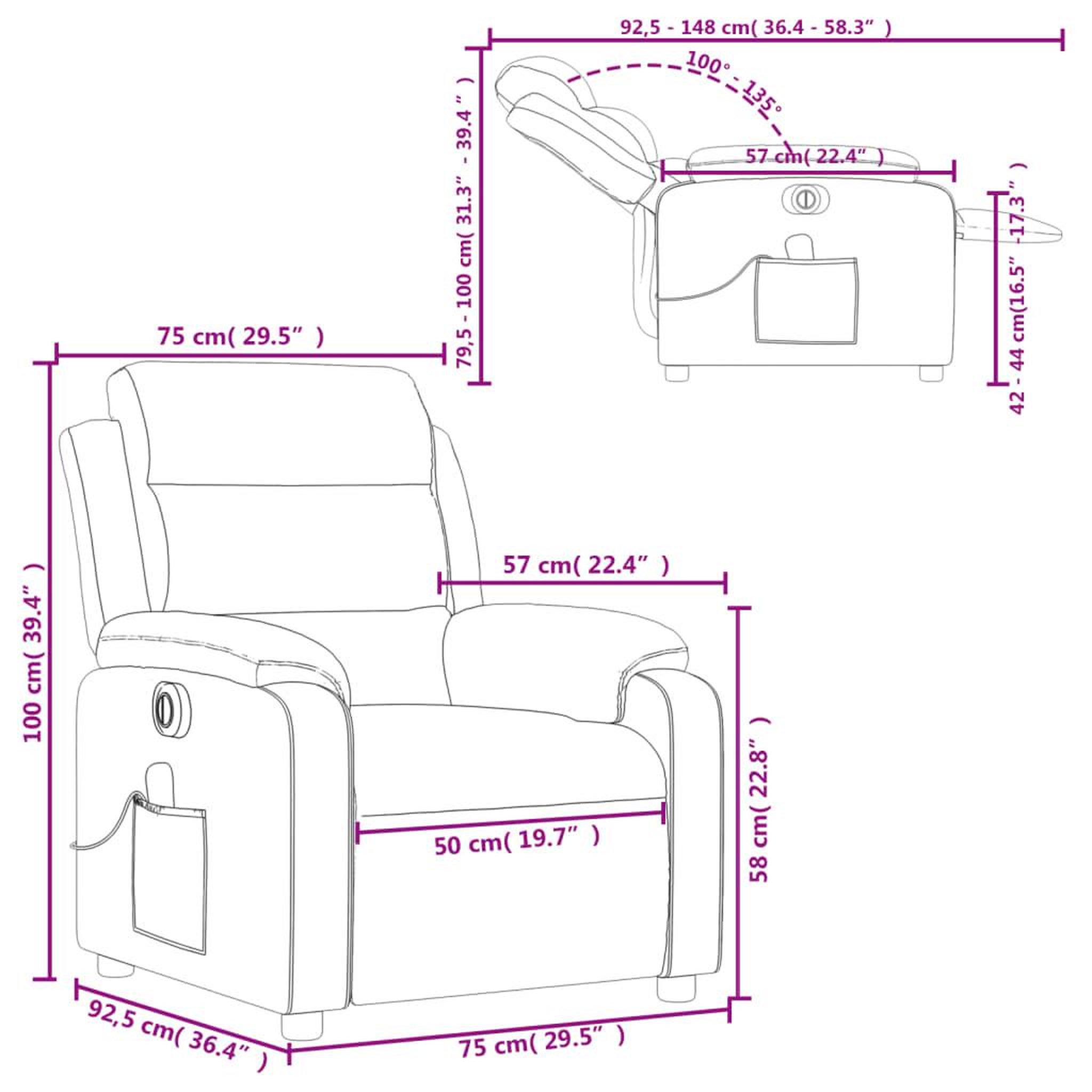 Voir la diapositive 6 : VIDAXL Fauteuil inclinable electrique de massage gris clair velours