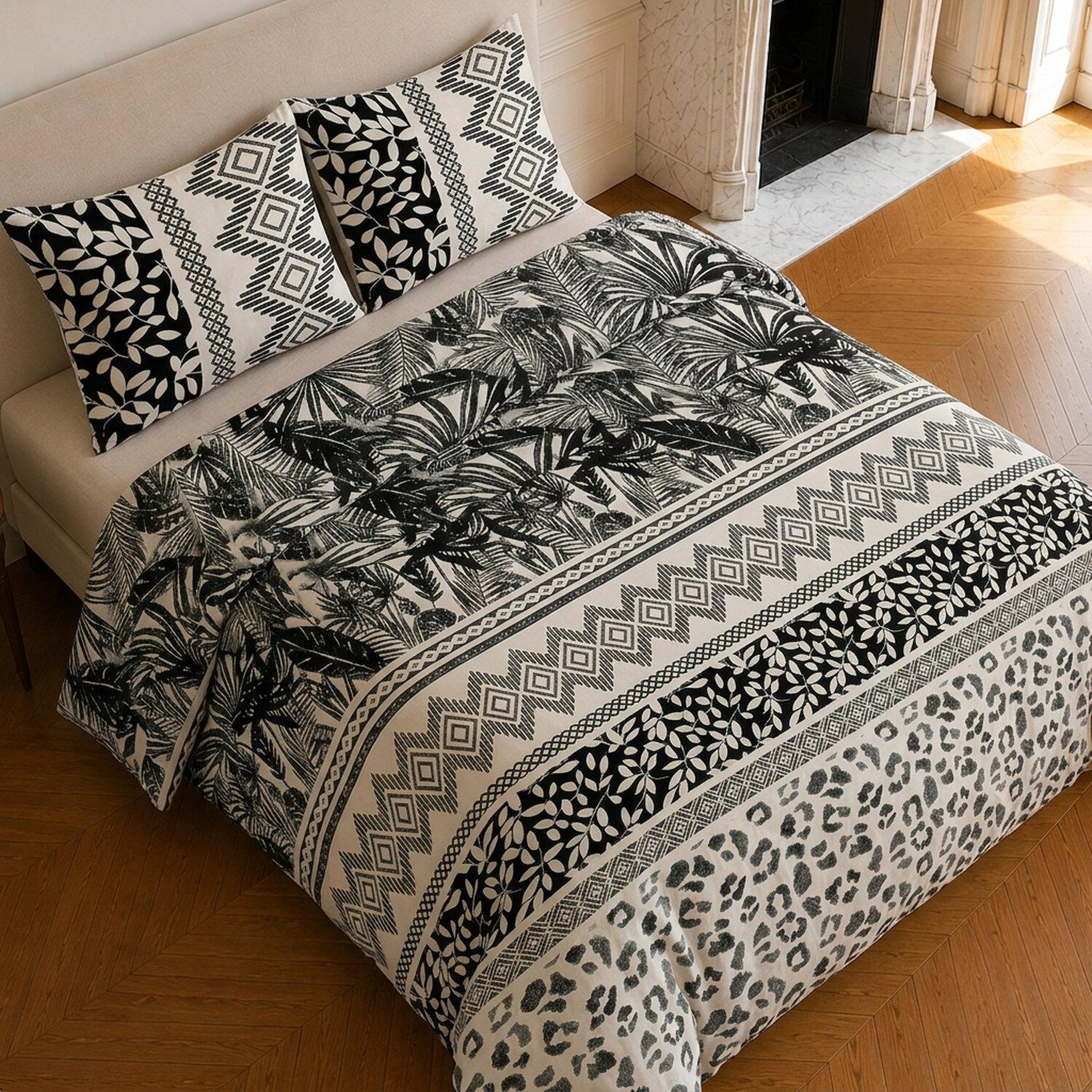 Voir la diapositive 4 : Home collection Parure housse de couette imprimée 100% microfibre - lavane - 220x240 cm