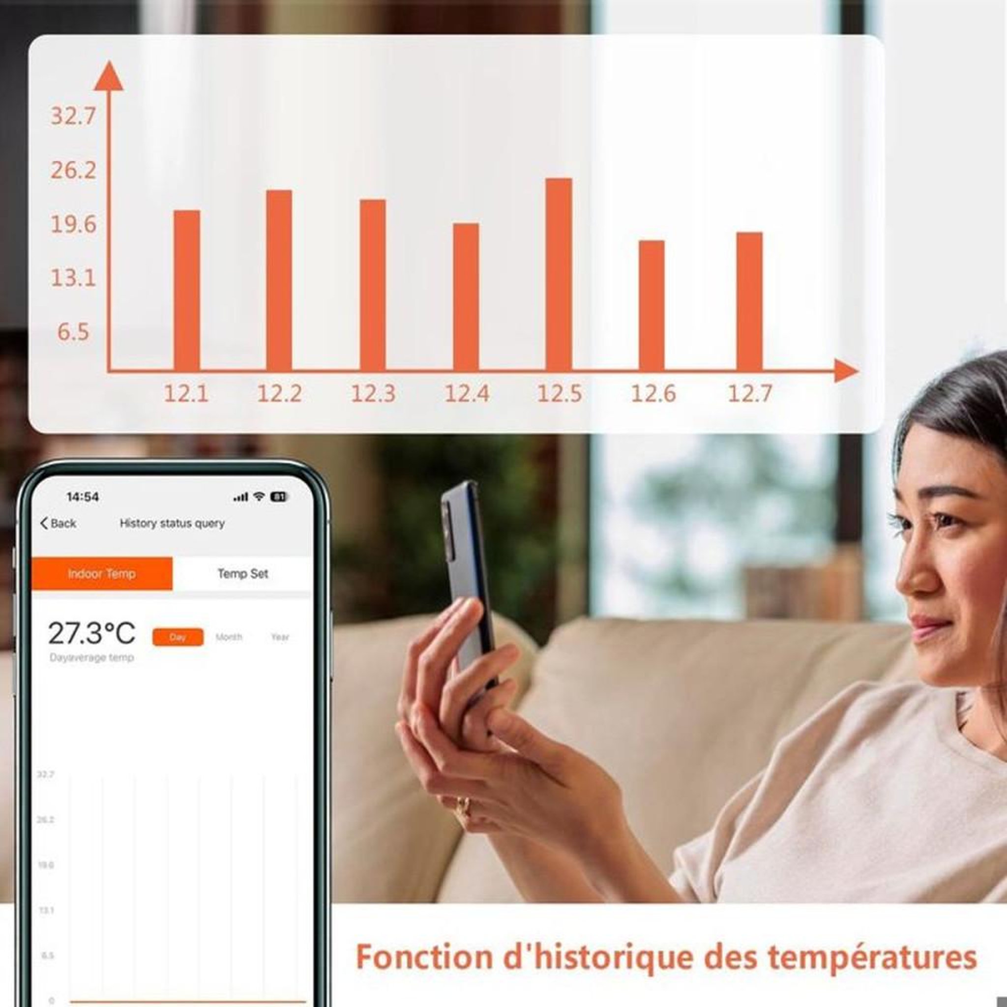 Voir la diapositive 4 : Thermostat Wi‑Fi connecté pour chauffage au sol électrique, capteur double, Alexa, 16A, KTF0176A