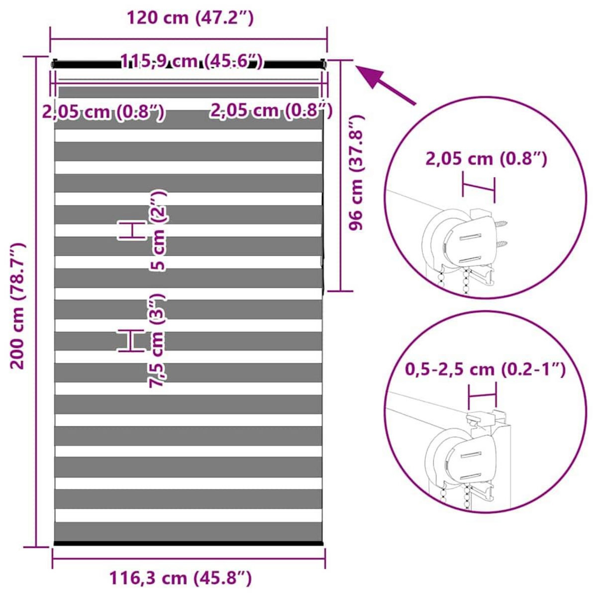 VIDAXL Store zebre marron sable largeur du tissu 115,9 cm polyester