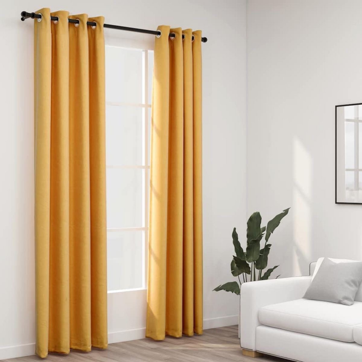 VIDAXL Rideaux occultants Aspect lin a œillets 2 pcs Jaune 140x225 cm