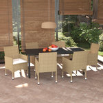 VIDAXL Ensemble a manger de jardin et coussins 7 pcs Poly rotin Beige