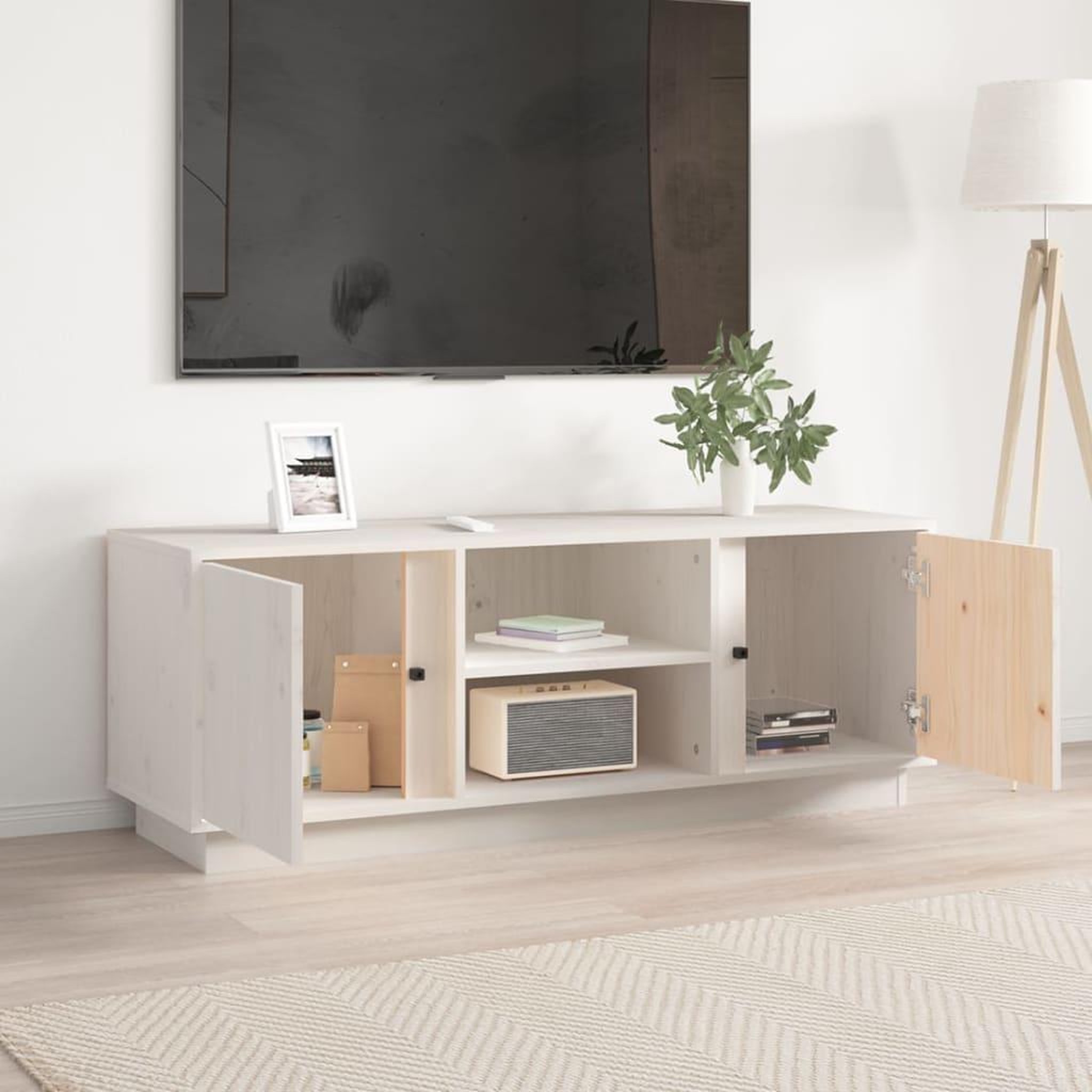 Voir la diapositive 3 : VIDAXL Meuble TV Blanc 110x35x40,5 cm Bois de pin massif
