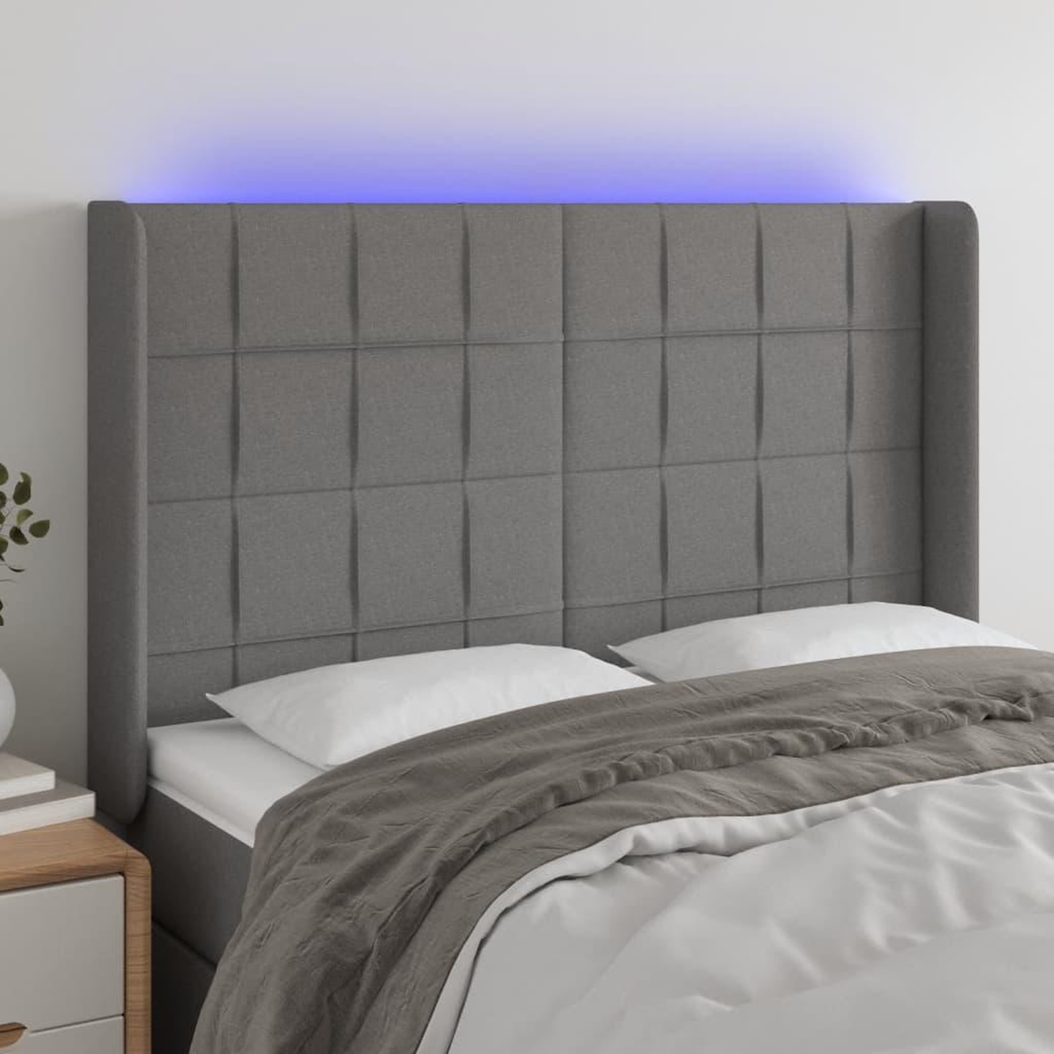 Voir la diapositive 1 : VIDAXL Tete de lit a LED Gris fonce 147x16x118/128 cm Tissu