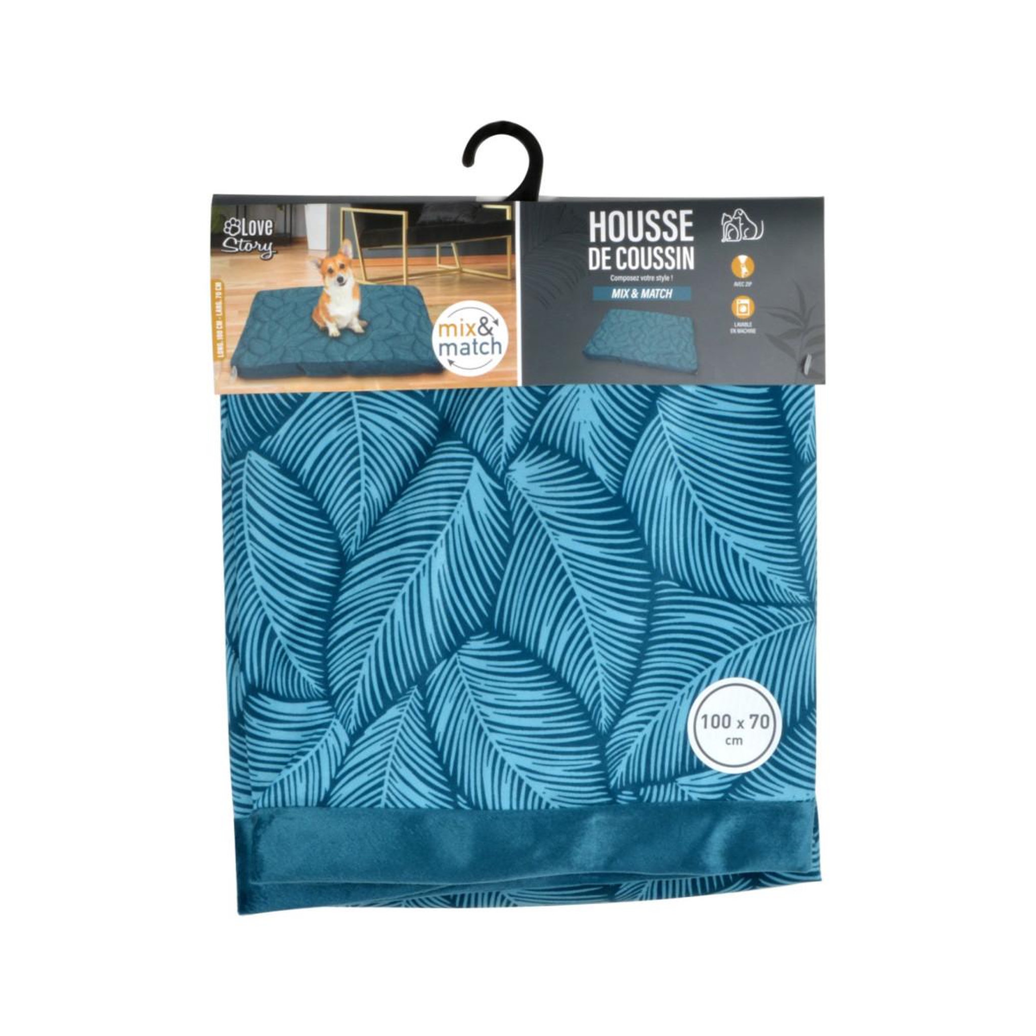 Voir la diapositive 5 : LOVE STORY Housse de coussin pour chien & chat  everplant  100cm emeraude