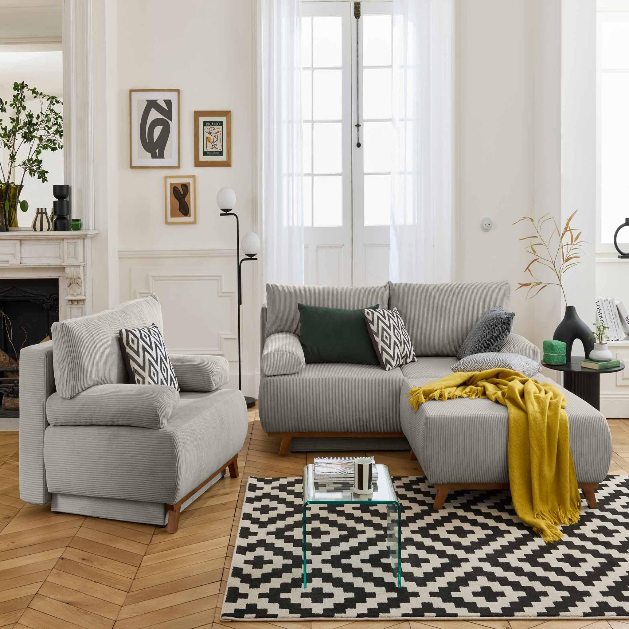 Voir la diapositive 6 : BEST MOBILIER Cristal - pouf modulable - 95 cm - en velours côtelé