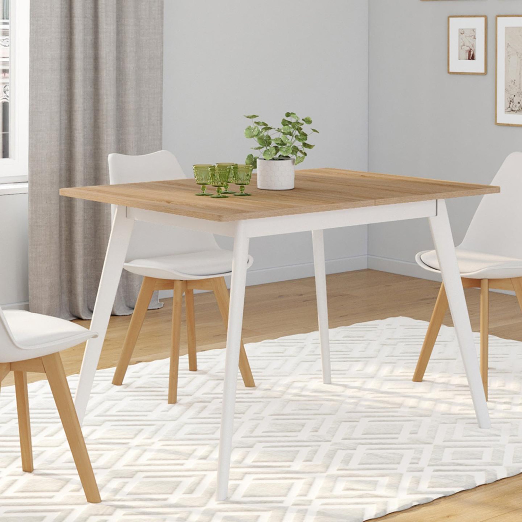 Voir la diapositive 4 : ID MARKET Table scandinave extensible rectangle inga 4-8 personnes plateau bois pieds blancs 110-150 cm