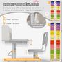 Voir la diapositive 5 : HOMCOM Bureau enfant avec chaise - ensemble bureau et chaise réglable - support lecture, tablette, étagère - gris blanc
