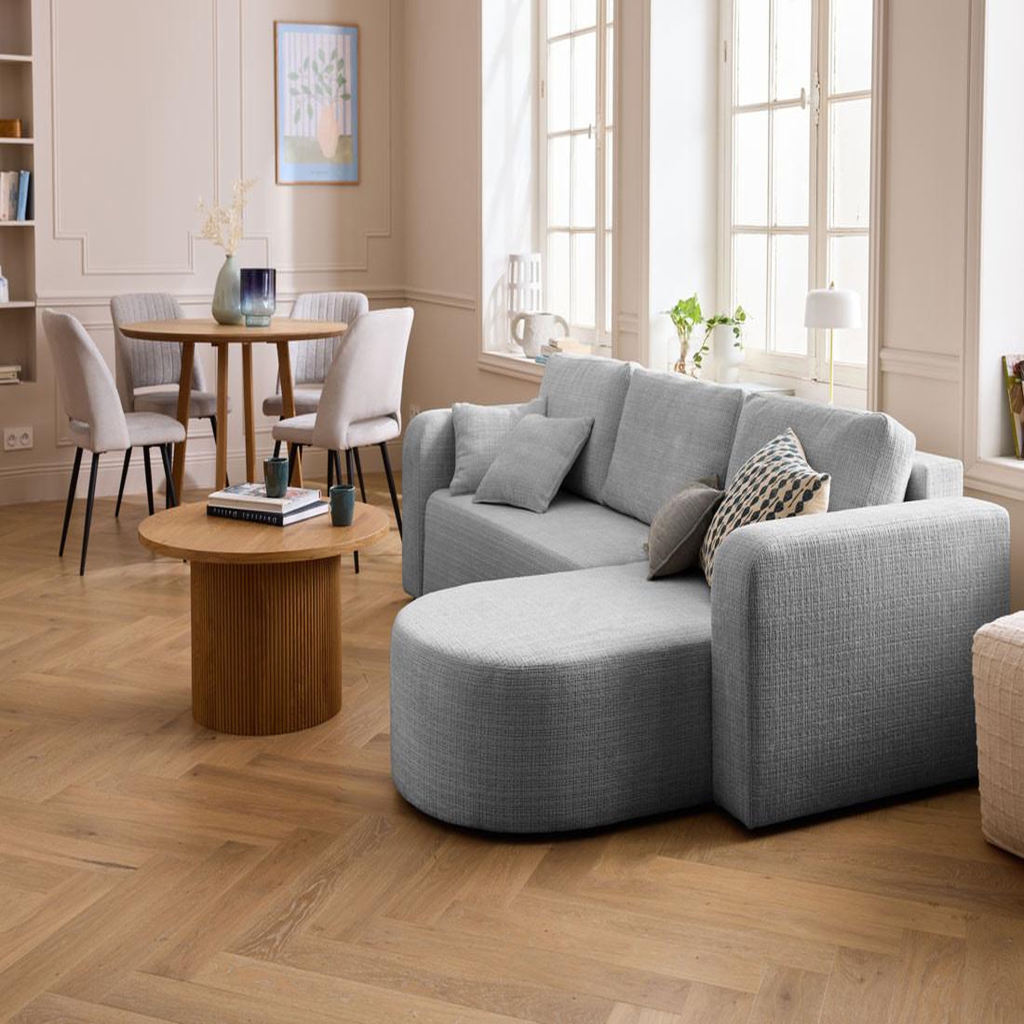 Voir la diapositive 4 : BEST MOBILIER Miro - canapé d'angle réversible - 4 places - convertible avec coffre - en velours texturé