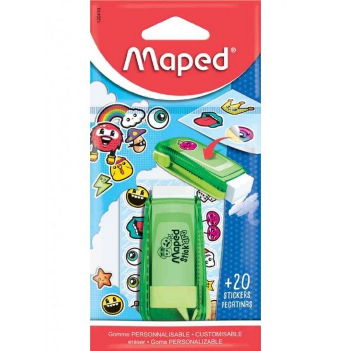 MAPED  Gomme blanche avec étui personnalisable + 20 stickers Stick Art vert
