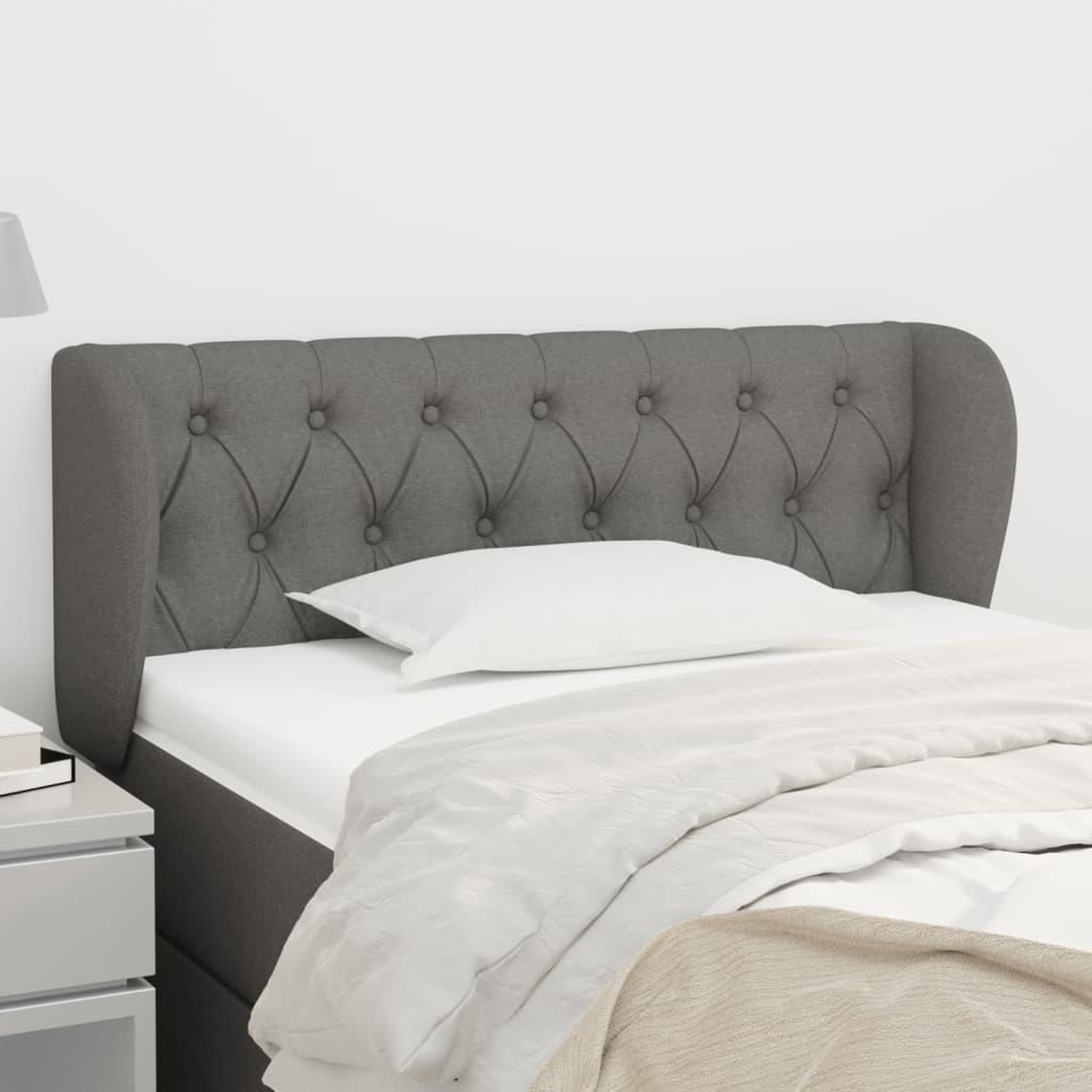 Voir la diapositive 1 : VIDAXL Tete de lit avec oreilles Gris fonce 93x23x78/88 cm Tissu